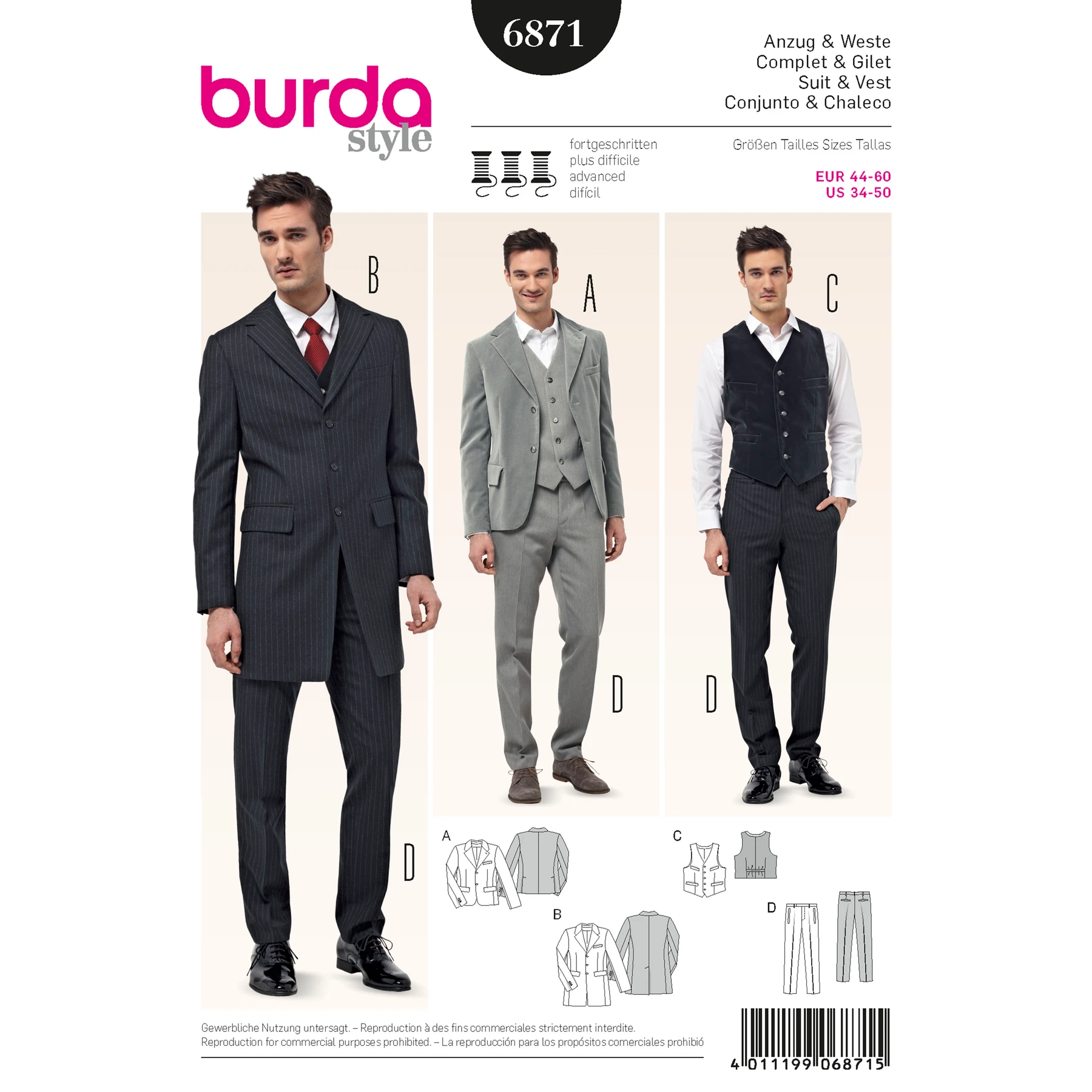 Burda Style Sewing Pattern Men's Suit/Sportswear 1 Burda Style Sewing Pattern Men's Suit/Sportswear