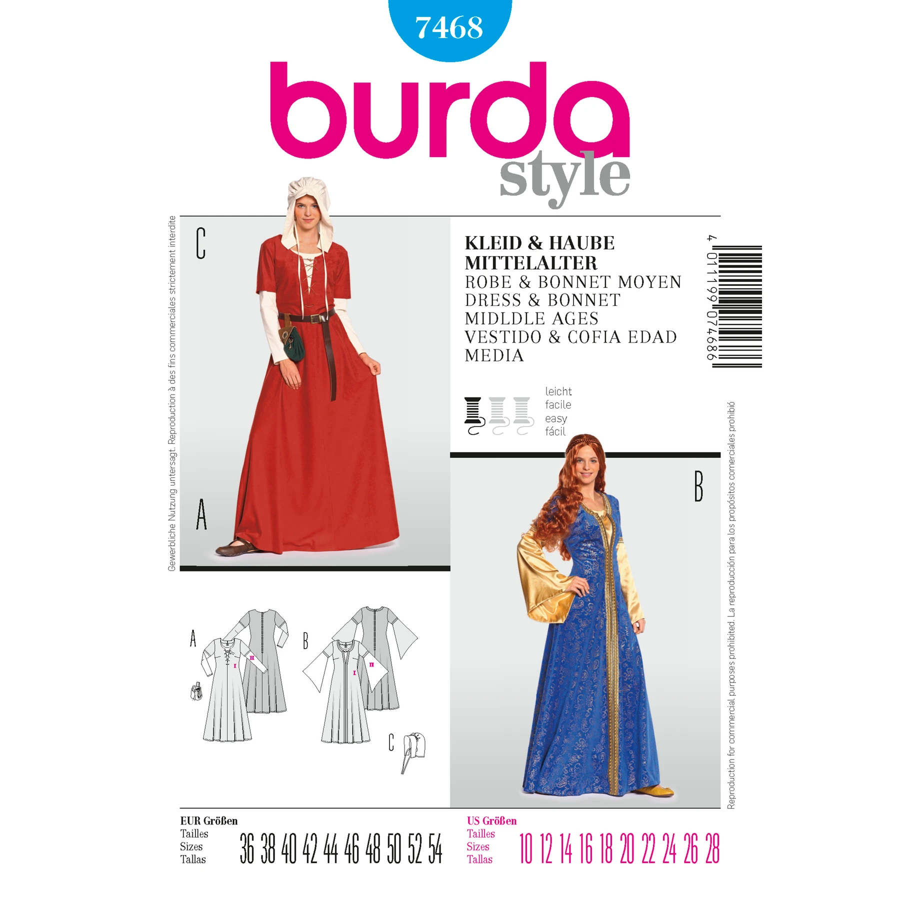 Burda Style Sewing Pattern Dress & Bonnet Middle Ages