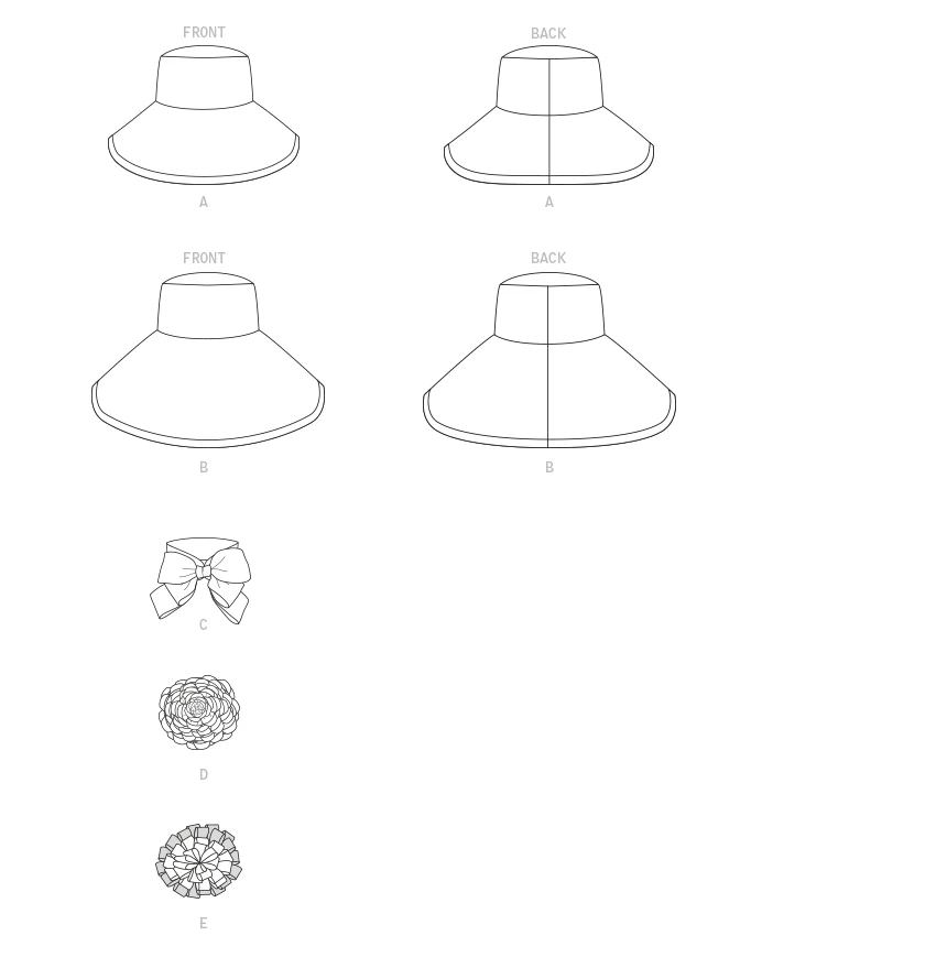 Butterick Sewing Pattern Misses' Hats With Ribbon, Flowers & Bow (PDF) 5 Butterick Sewing Pattern Misses' Hats With Ribbon, Flowers & Bow (PDF)