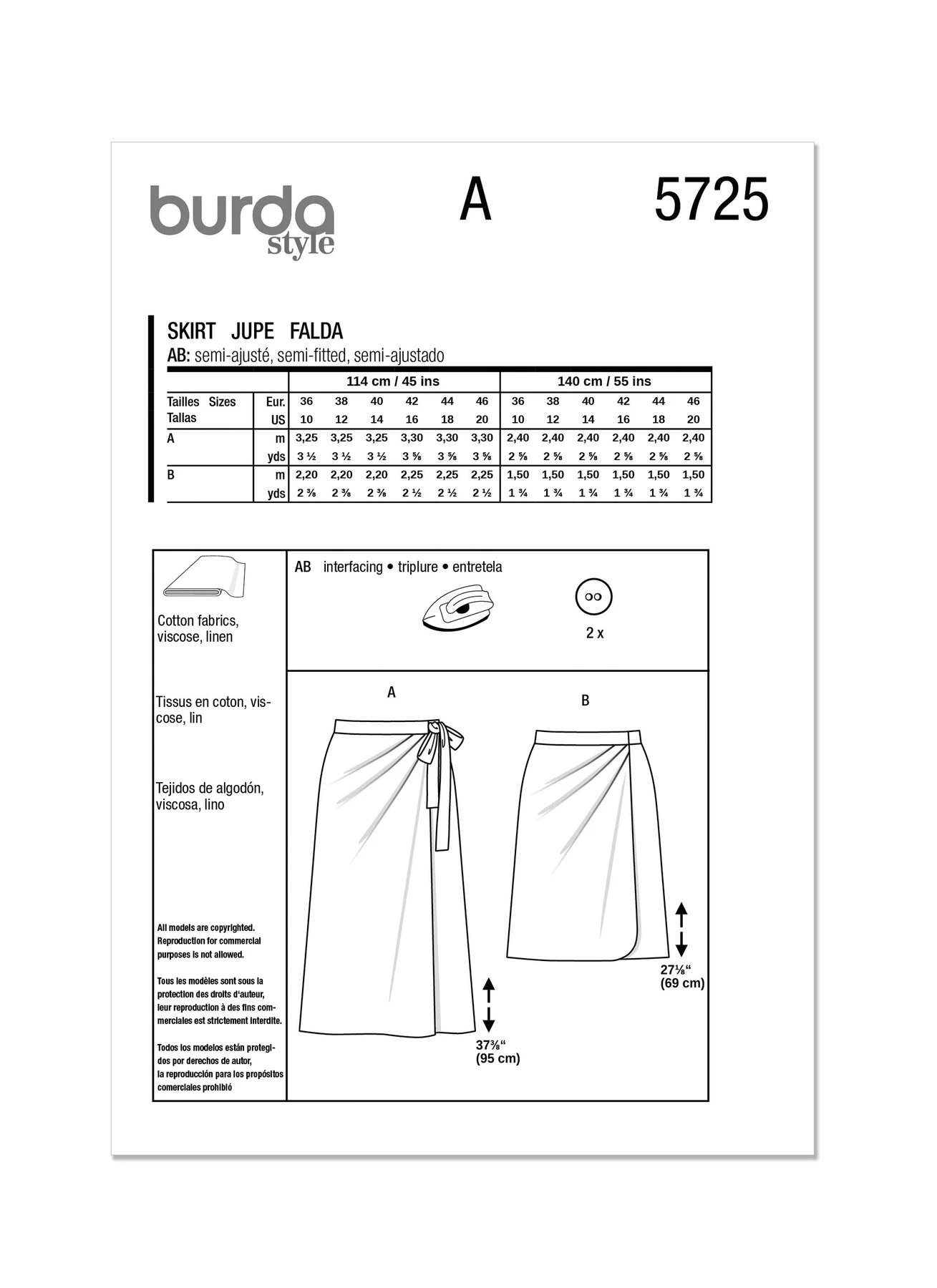 Burda Style Sewing Pattern 5725 Misses' Skirt 7 Burda Style Sewing Pattern 5725 Misses' Skirt