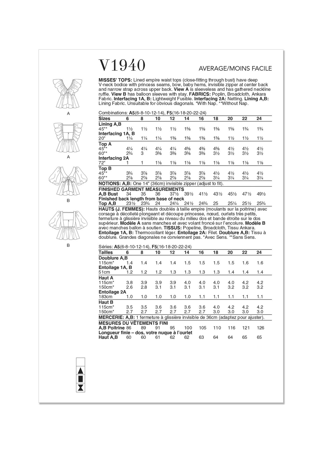 Vogue Patterns Misses' Tops 8 Vogue Patterns Misses' Tops
