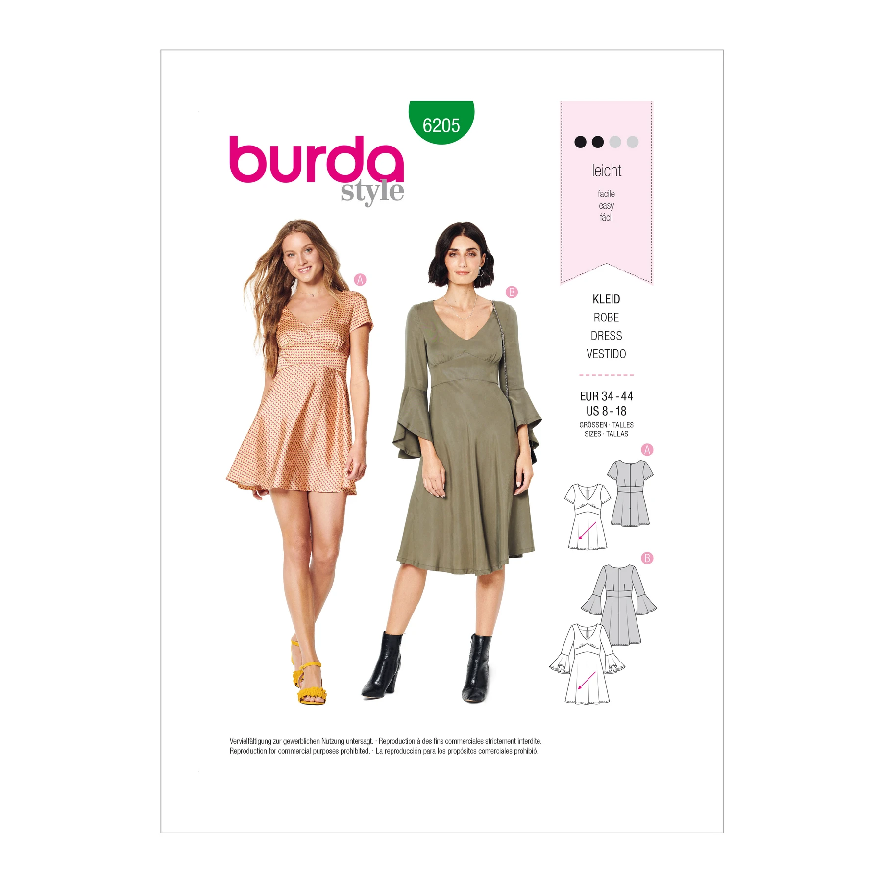 Burda Style Sewing Pattern Misses' Dresses with Empire Waistline 12 Burda Style Sewing Pattern Misses' Dresses with Empire Waistline