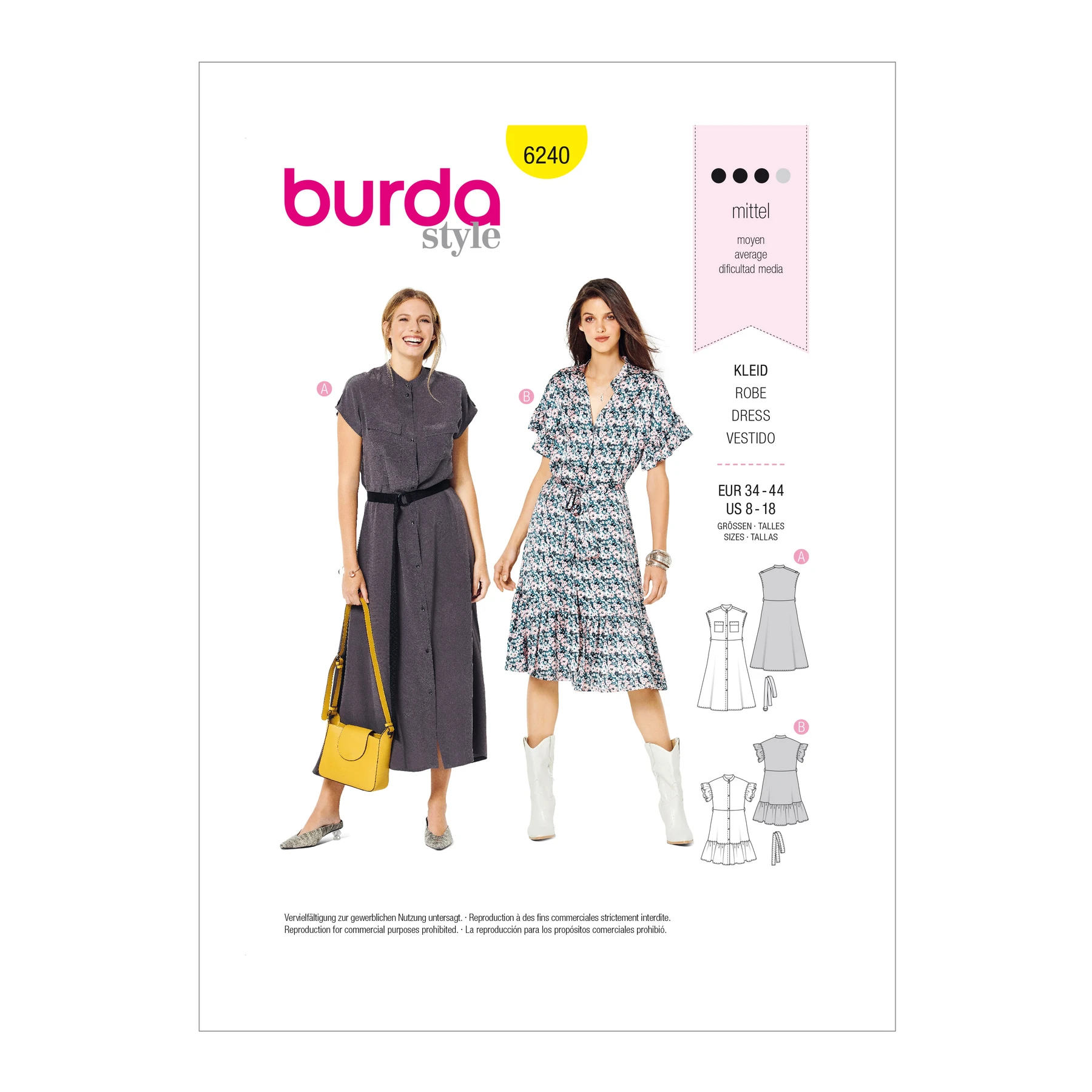 Burda Style Sewing Pattern Misses' Dresses with Front Button Fastening 23 Burda Style Sewing Pattern Misses' Dresses with Front Button Fastening