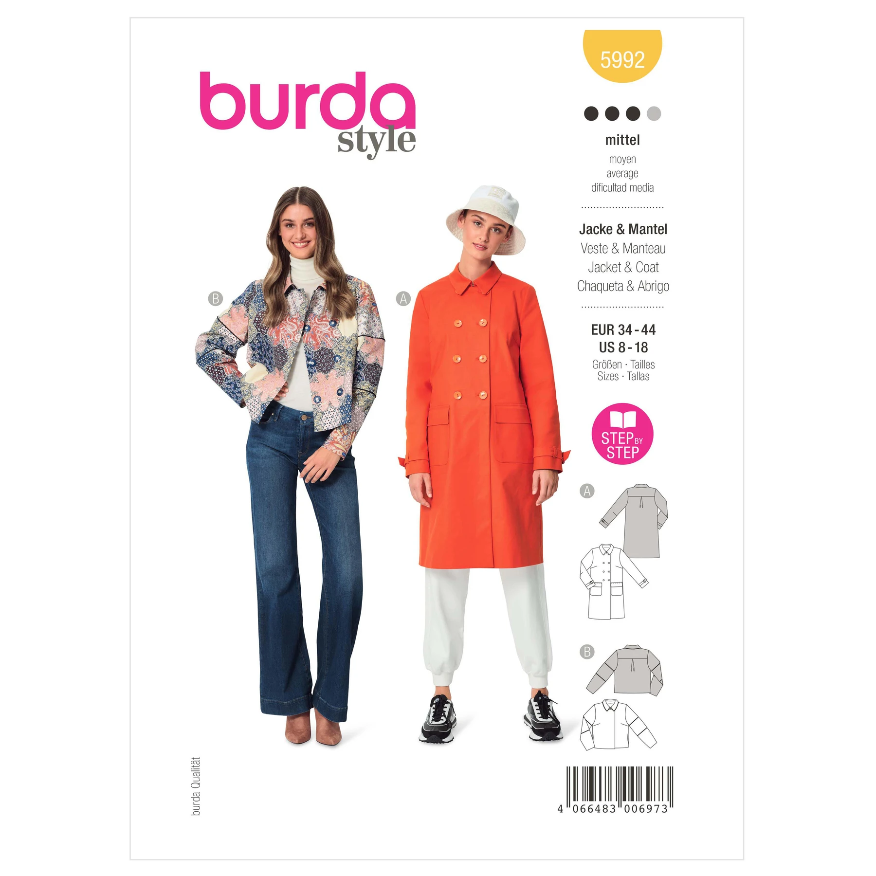 Burda Style Sewing Pattern 5992 Misses' Double-Breasted Jacket and Coat 19 Burda Style Sewing Pattern 5992 Misses' Double-Breasted Jacket and Coat