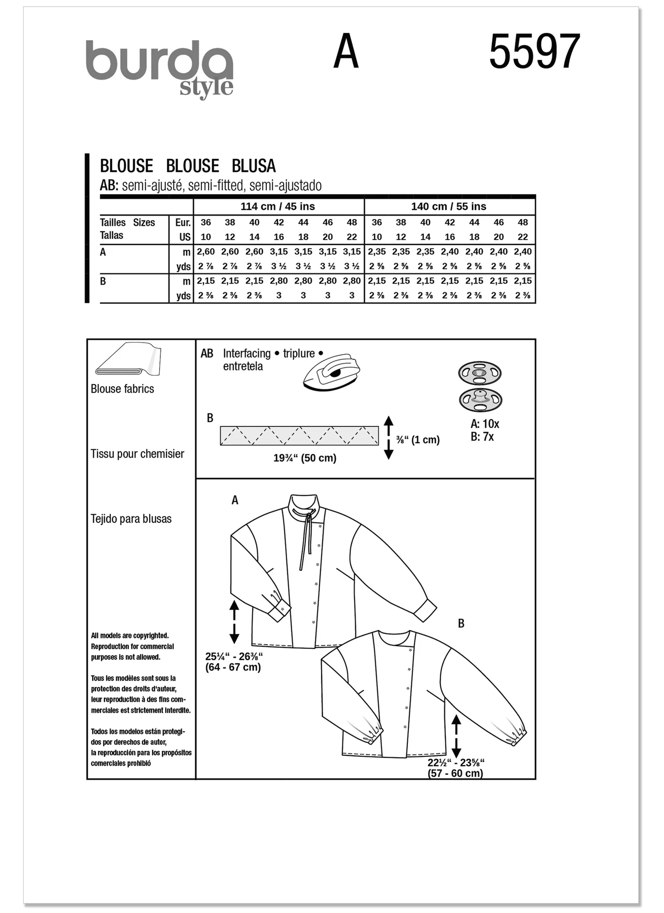 Burda Style Pattern 5597 Misses' Blouse 10 Burda Style Pattern 5597 Misses' Blouse