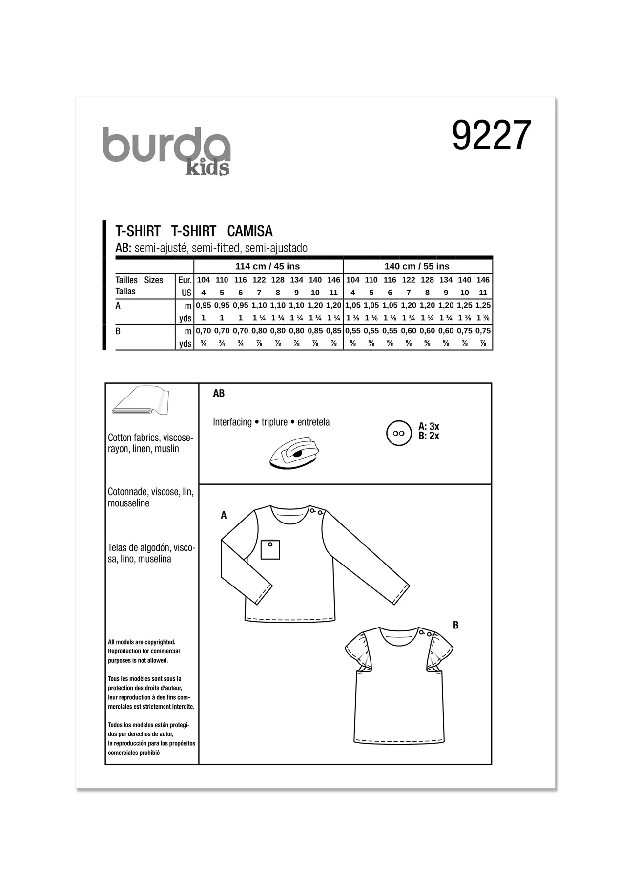 Burda Style Sewing Pattern 9227 Children's Shirt 8 Burda Style Sewing Pattern 9227 Children's Shirt
