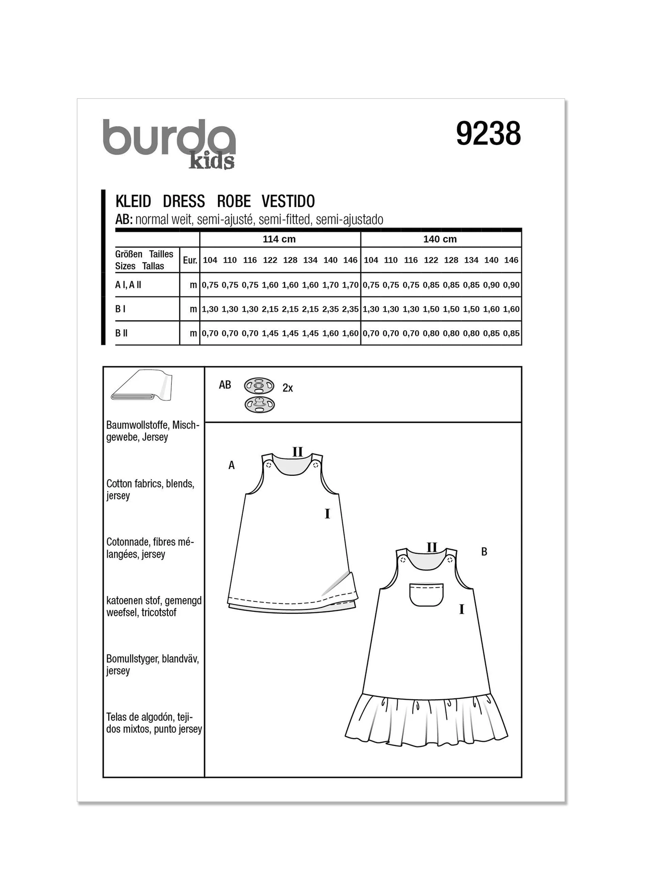 Burda Style Sewing Pattern 9238 Children's Dress 13 Burda Style Sewing Pattern 9238 Children's Dress