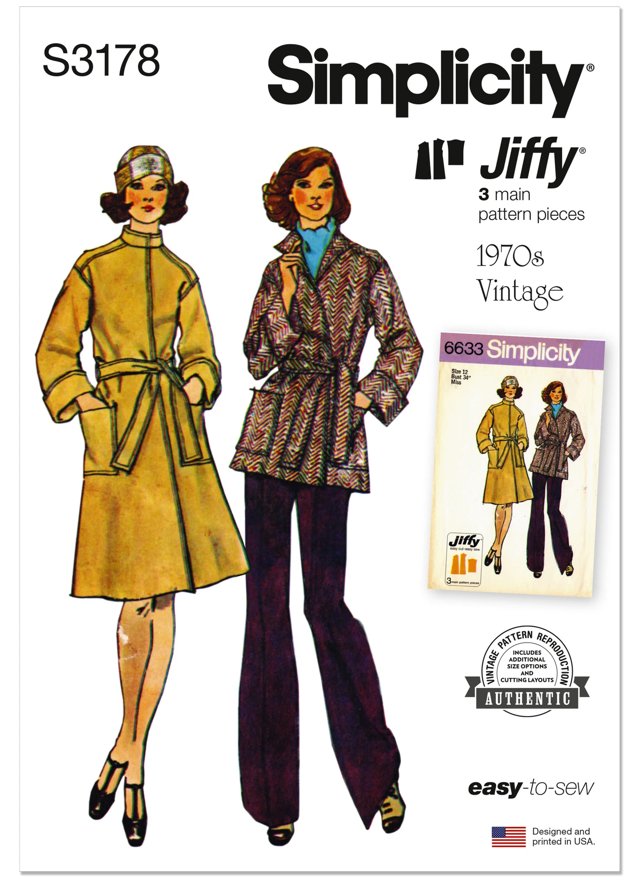 Simplicity Sewing Pattern 1970's Misses' Jiffy Unlined Front Wrap Coat in Two Lengths 1 Simplicity Sewing Pattern 1970's Misses' Jiffy Unlined Front Wrap Coat in Two Lengths