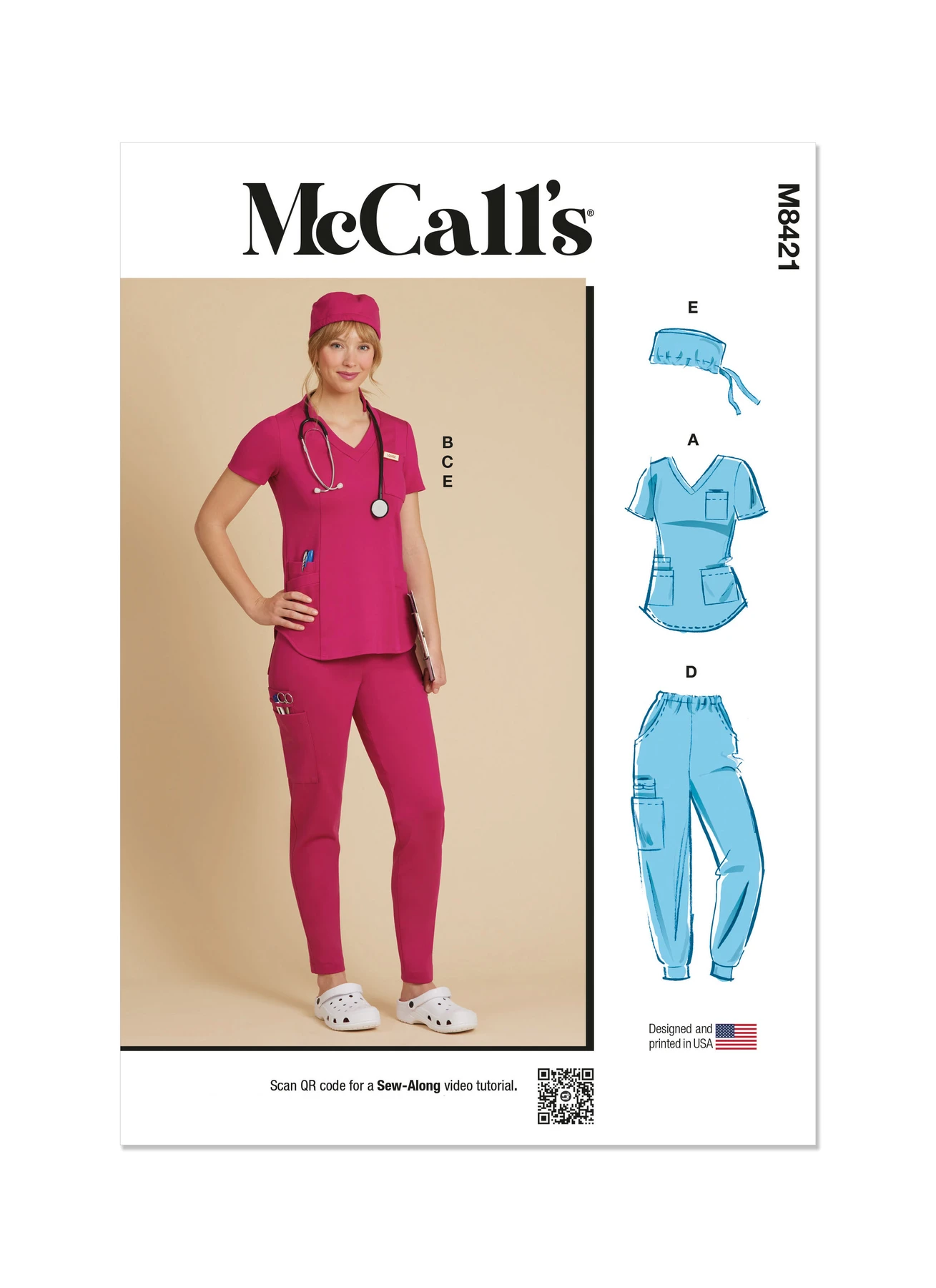 McCall's Sewing Pattern Misses' Knit Scrub Tops, Pants, Jogger and Cap 1 McCall's Sewing Pattern Misses' Knit Scrub Tops, Pants, Jogger and Cap