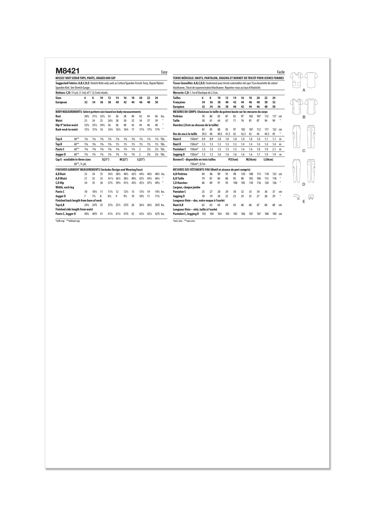 McCall's Sewing Pattern Misses' Knit Scrub Tops, Pants, Jogger and Cap 9 McCall's Sewing Pattern Misses' Knit Scrub Tops, Pants, Jogger and Cap