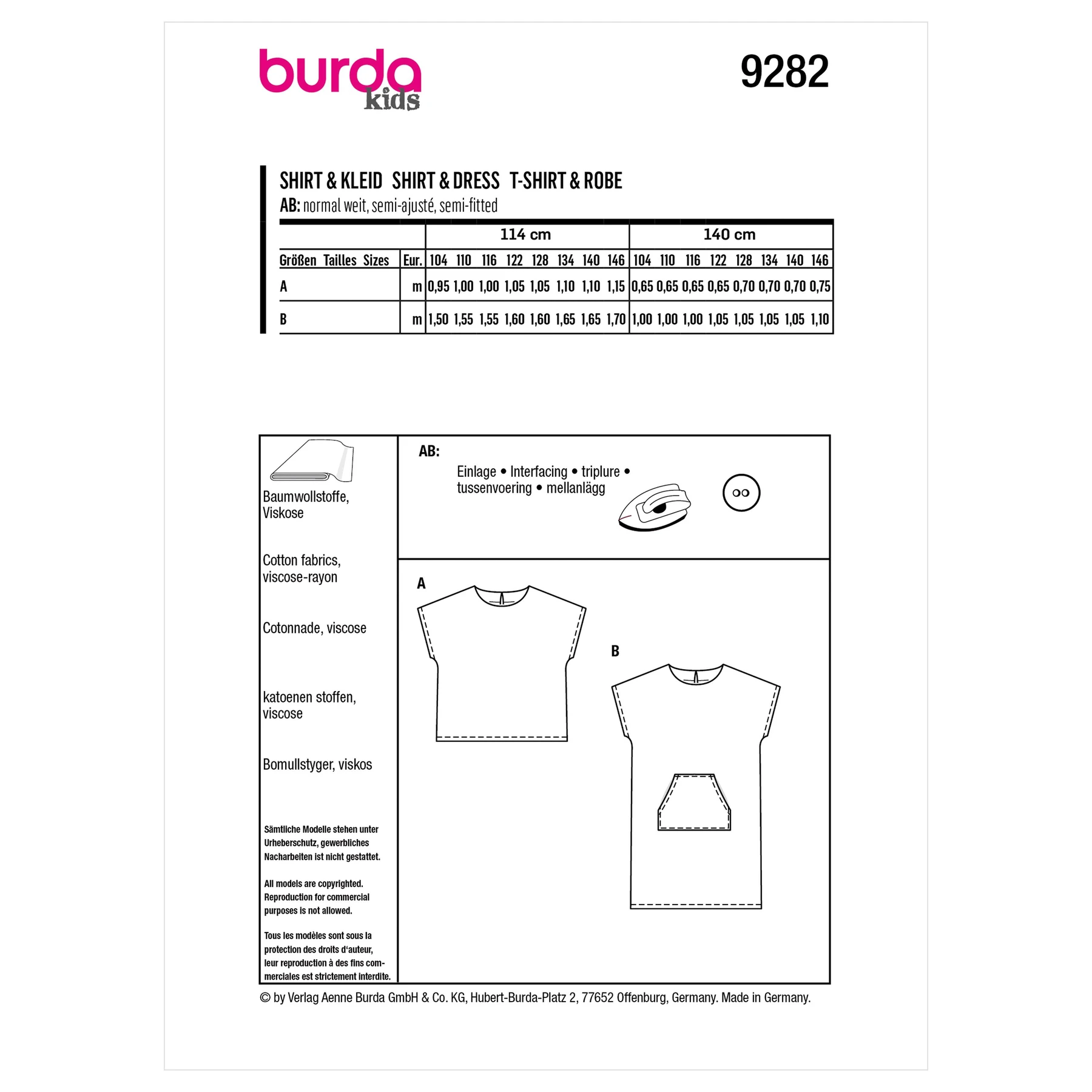 Burda Style Sewing Pattern Children's Top & Dress 5 Burda Style Sewing Pattern Children's Top & Dress