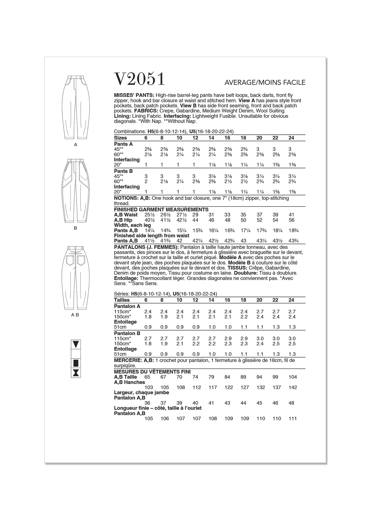 Vogue Patterns Misses' Pants 6 Vogue Patterns Misses' Pants