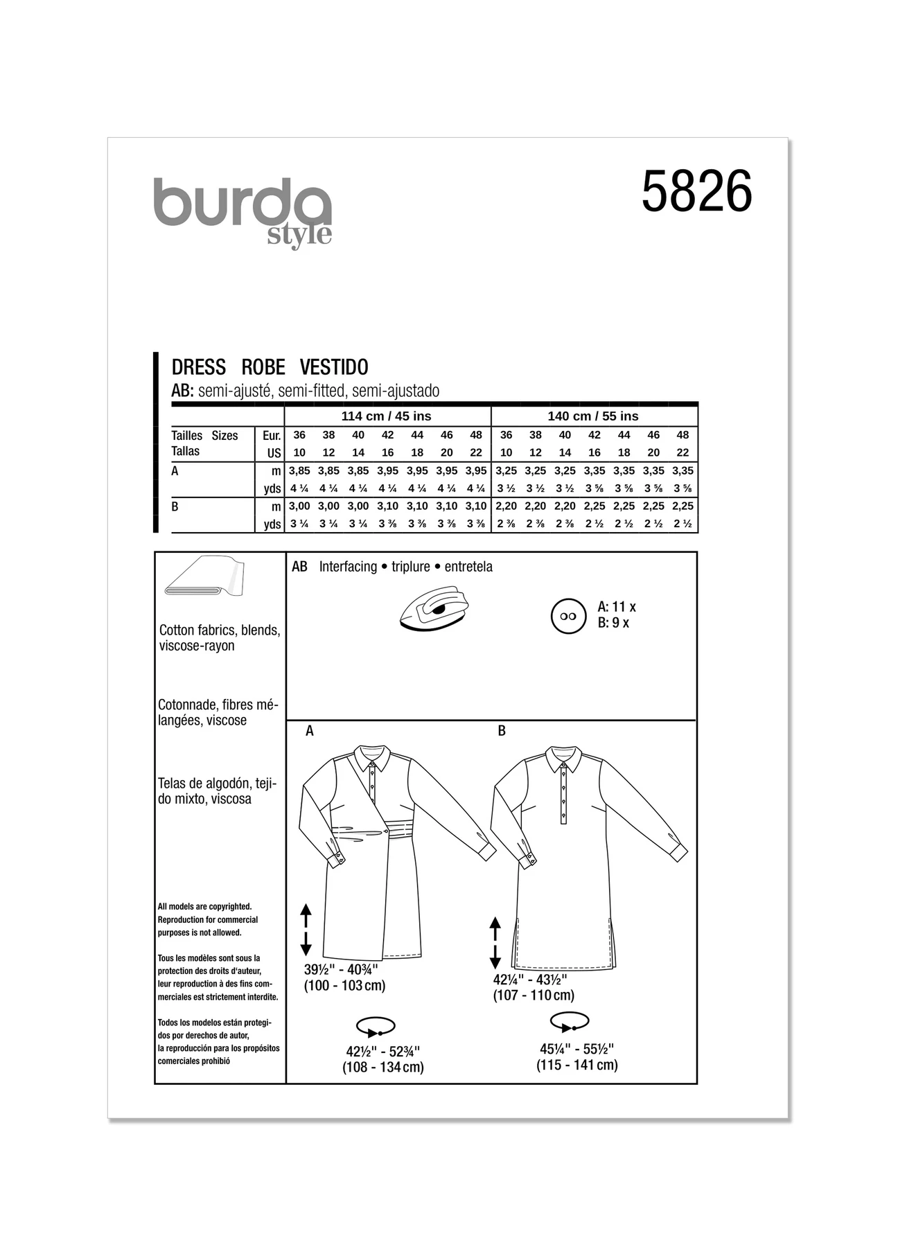 Burda Style Sewing Pattern 5826 Misses' Dress 10 Burda Style Sewing Pattern 5826 Misses' Dress