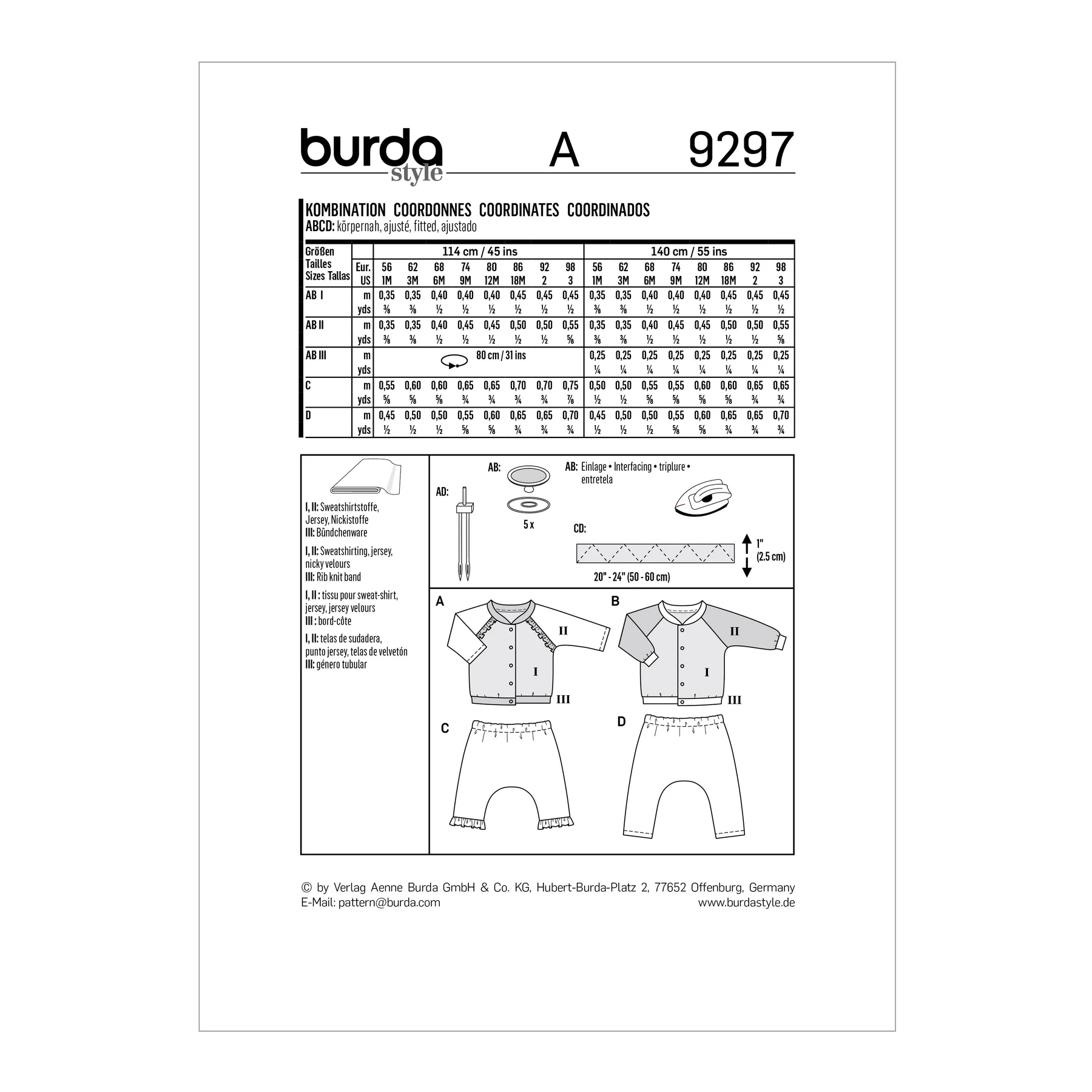 Burda Style Sewing Pattern Babies' Casual Jackets & Bottoms 4 Burda Style Sewing Pattern Babies' Casual Jackets & Bottoms