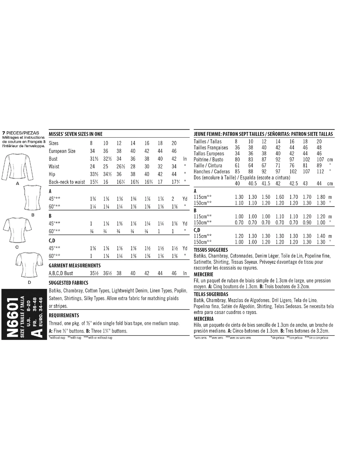 New Look Sewing Pattern Misses' Tops 4 New Look Sewing Pattern Misses' Tops
