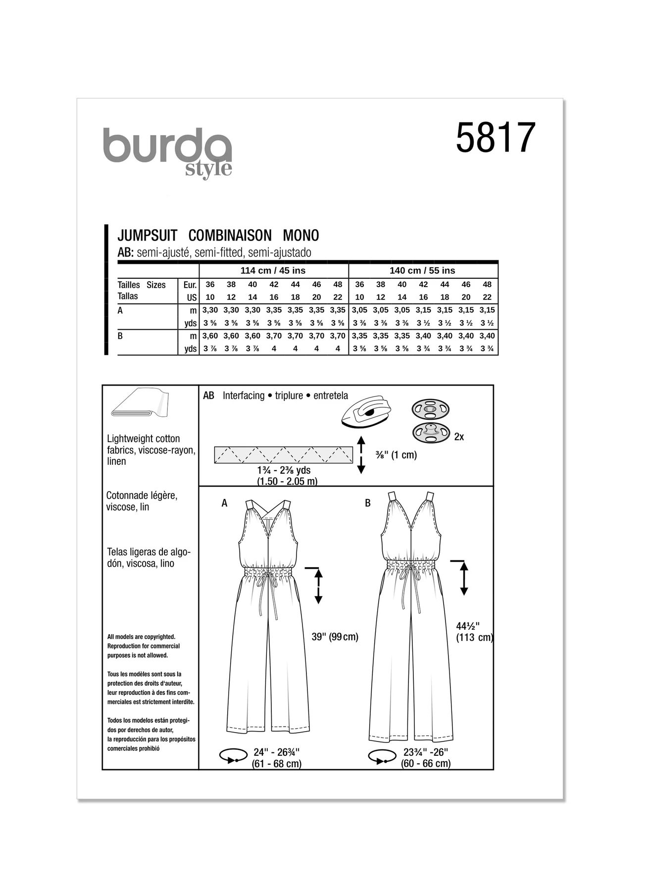 Burda Style Sewing Pattern 5817 Misses' Overall 8 Burda Style Sewing Pattern 5817 Misses' Overall