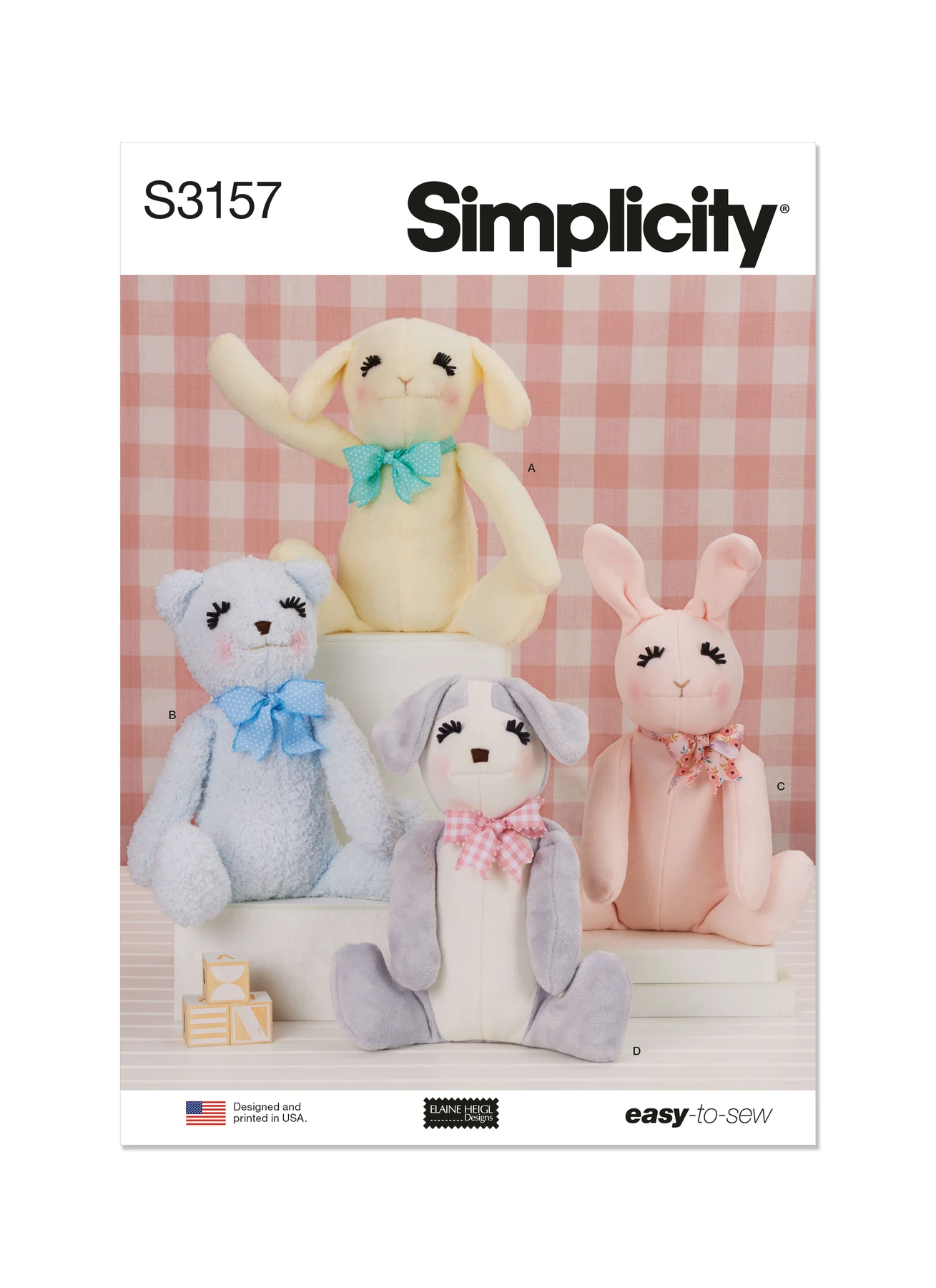 Simplicity Sewing Pattern Seated Plush Animals by Elaine Heigl Designs 1 Simplicity Sewing Pattern Seated Plush Animals by Elaine Heigl Designs