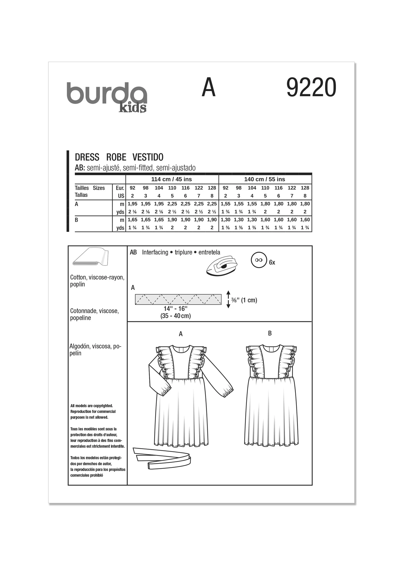 Burda Style Sewing Pattern 9220 Children's Dress 3 Burda Style Sewing Pattern 9220 Children's Dress