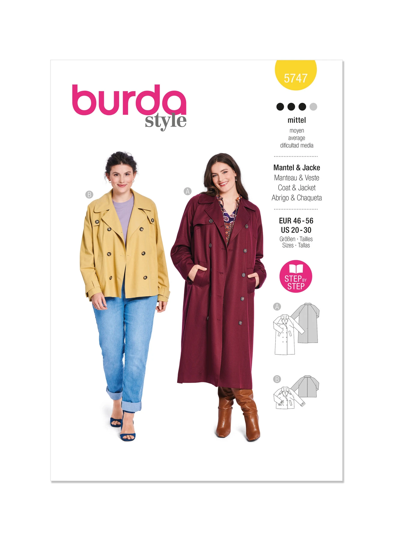 Burda Style Sewing Pattern 5747 Misses' Jacket & Coat 1 Burda Style Sewing Pattern 5747 Misses' Jacket & Coat