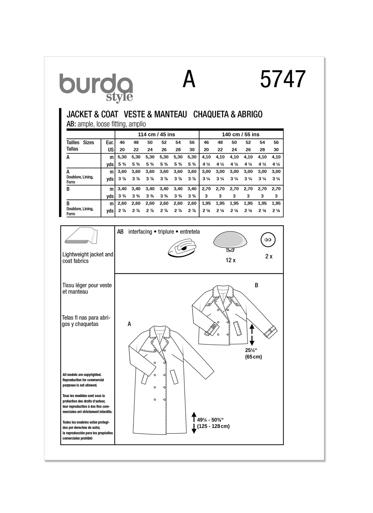 Burda Style Sewing Pattern 5747 Misses' Jacket & Coat 9 Burda Style Sewing Pattern 5747 Misses' Jacket & Coat