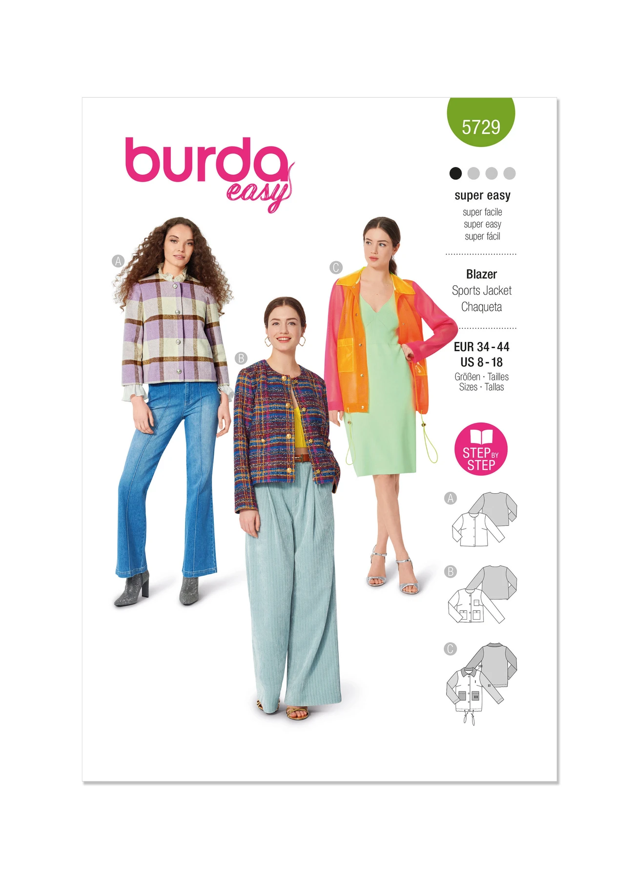 Burda Style Sewing Pattern 5729 Misses' Blazer & Jacket 1 Burda Style Sewing Pattern 5729 Misses' Blazer & Jacket