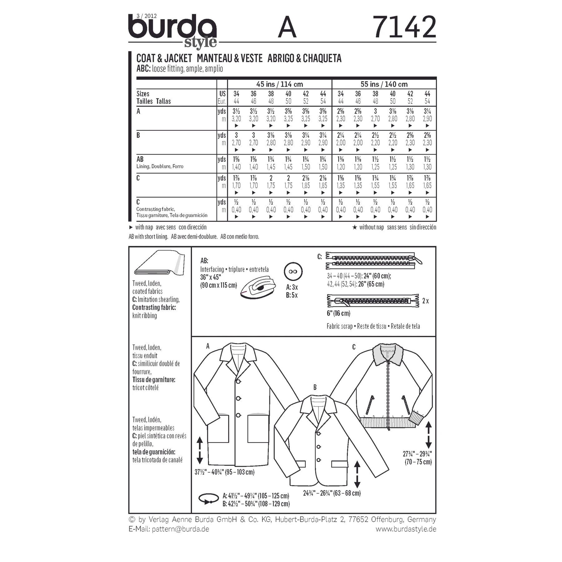 Burda Style Sewing Pattern Coat & Jacket