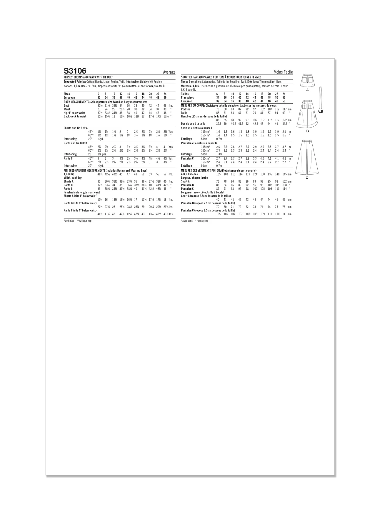 Simplicity Sewing Pattern Misses' Shorts and Pants with Tie Belt 7 Simplicity Sewing Pattern Misses' Shorts and Pants with Tie Belt