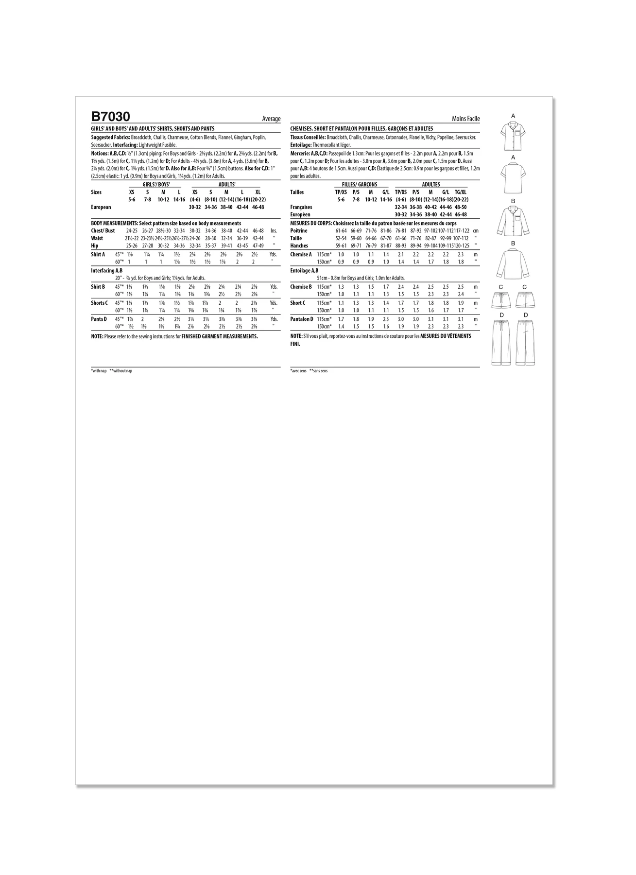 Butterick Sewing Pattern Girls' and Boys' and Adults' Shirts, Shorts and Pants 10 Butterick Sewing Pattern Girls' and Boys' and Adults' Shirts, Shorts and Pants