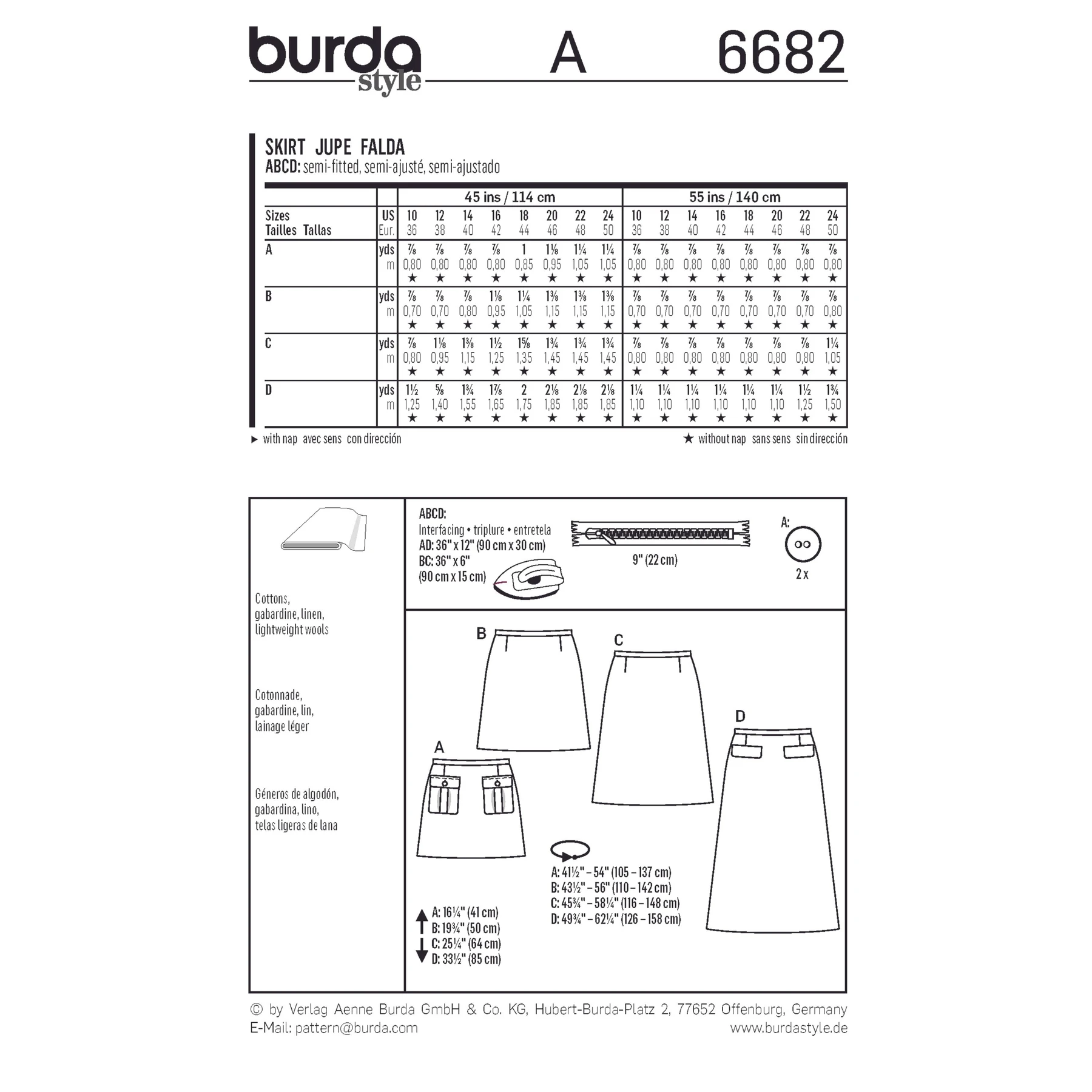 Burda Style Sewing Pattern Women's Skirt 2 Burda Style Sewing Pattern Women's Skirt