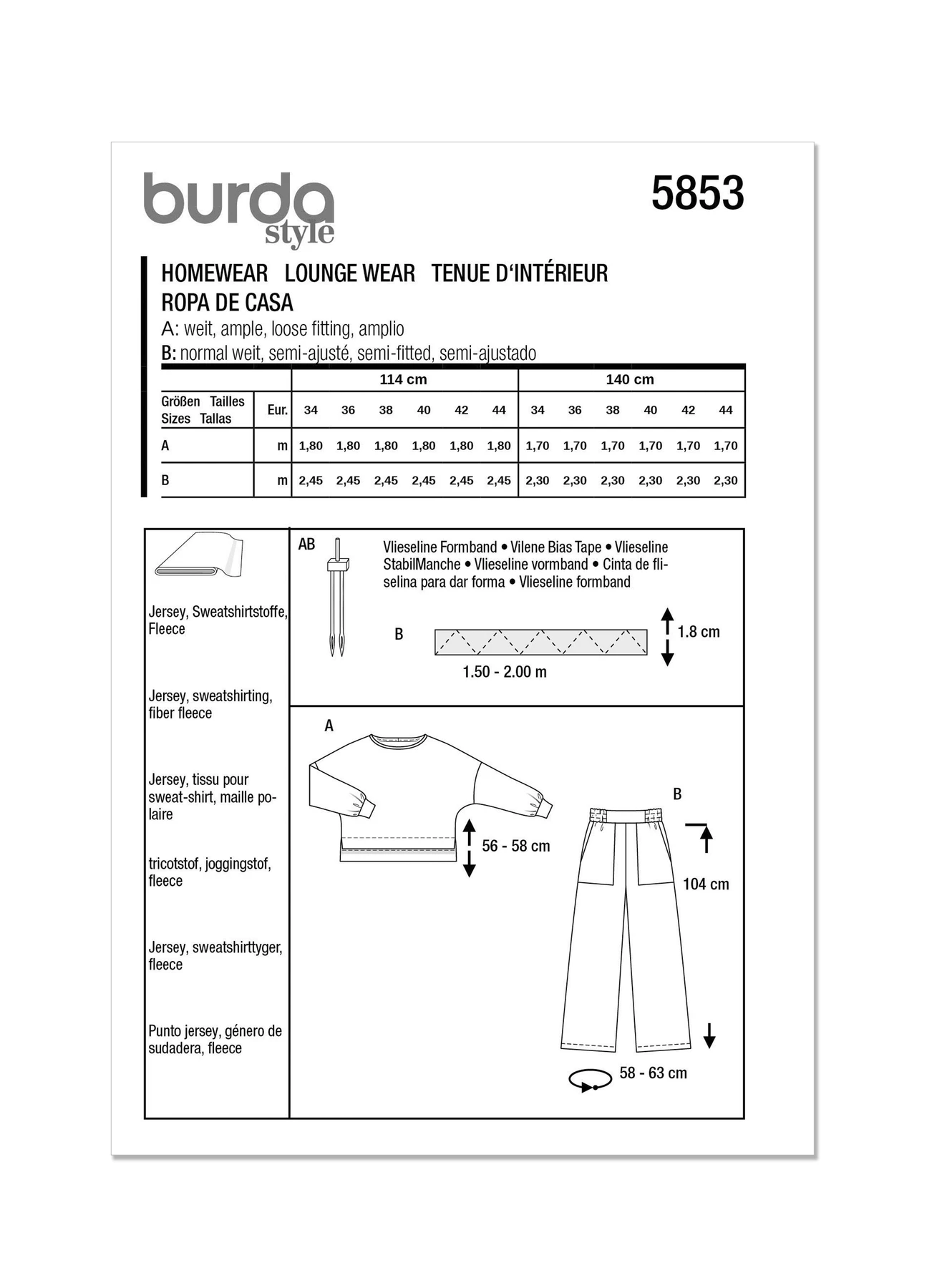Burda Style Sewing Pattern 5853 Misses' Homewear 10 Burda Style Sewing Pattern 5853 Misses' Homewear