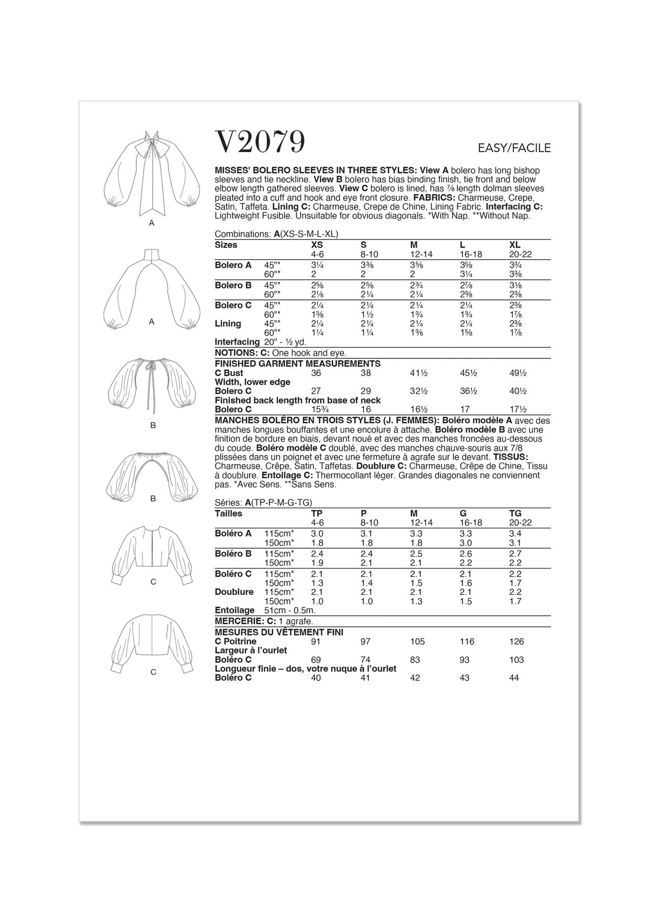 Vogue Patterns Misses' Bolero Sleeves in Three Styles 11 Vogue Patterns Misses' Bolero Sleeves in Three Styles