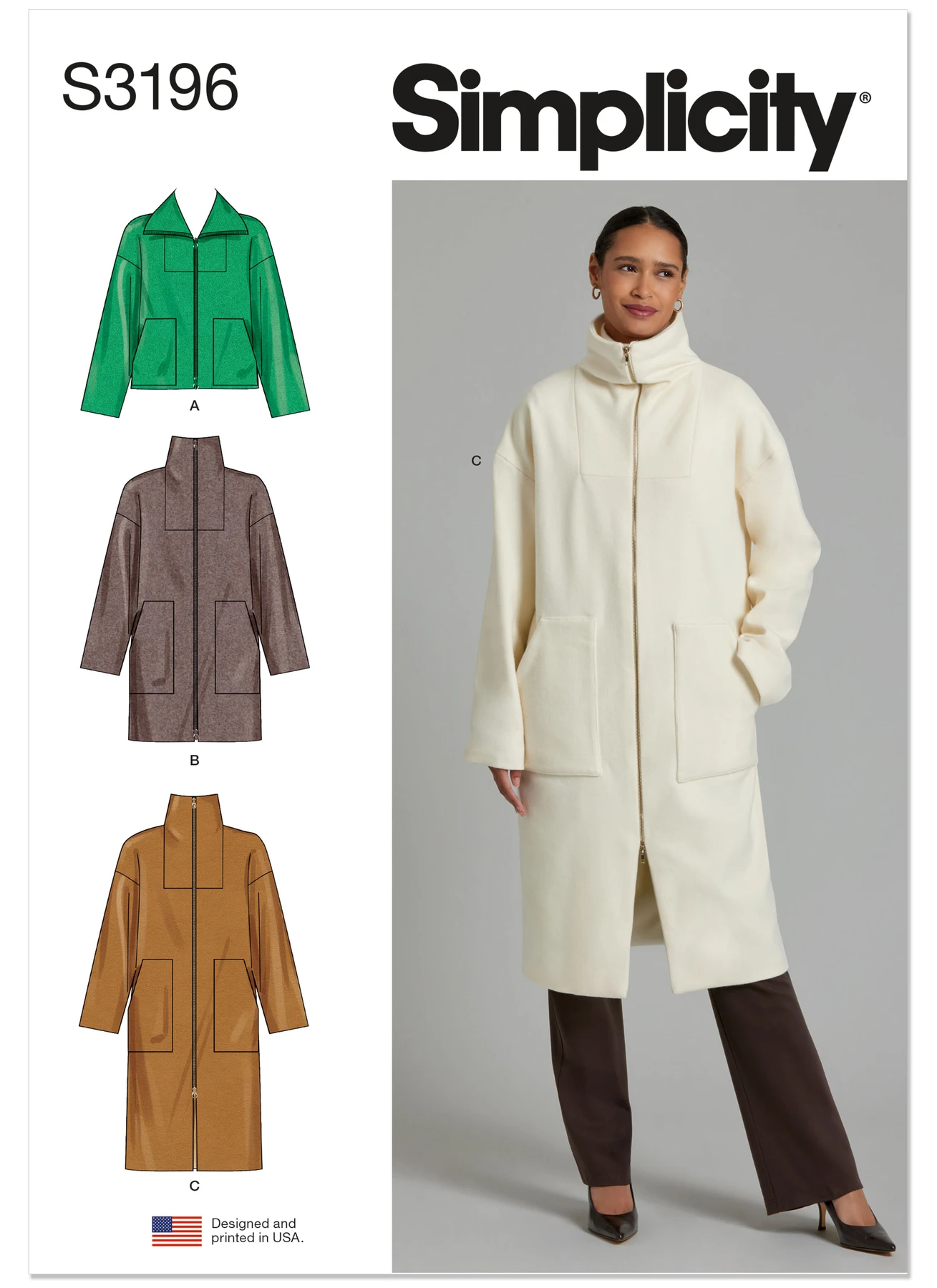Simplicity Sewing Pattern Misses' High Collar Coat in Three Lengths (PDF) 1 Simplicity Sewing Pattern Misses' High Collar Coat in Three Lengths (PDF)