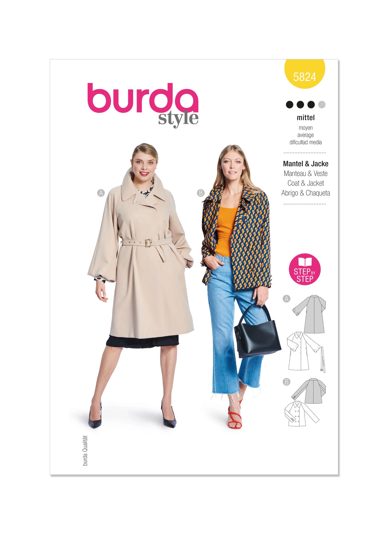 Burda Style Sewing Pattern 5824 Misses' Jacket & Coat 1 Burda Style Sewing Pattern 5824 Misses' Jacket & Coat