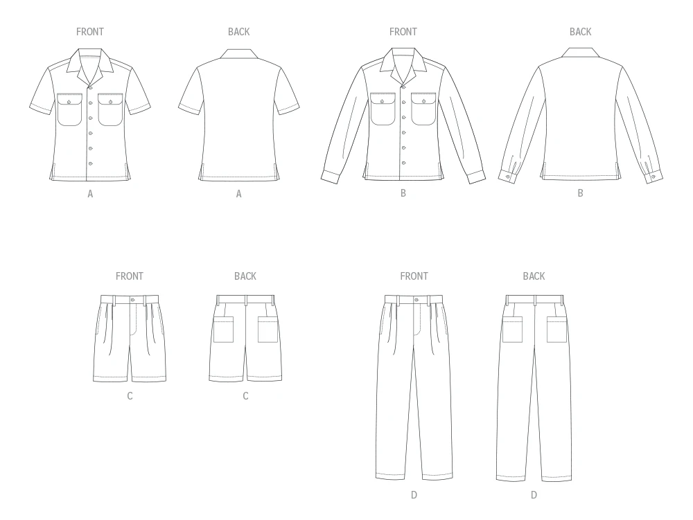 Butterick Sewing Pattern Unisex Shirts, Shorts and Pants 9 Butterick Sewing Pattern Unisex Shirts, Shorts and Pants