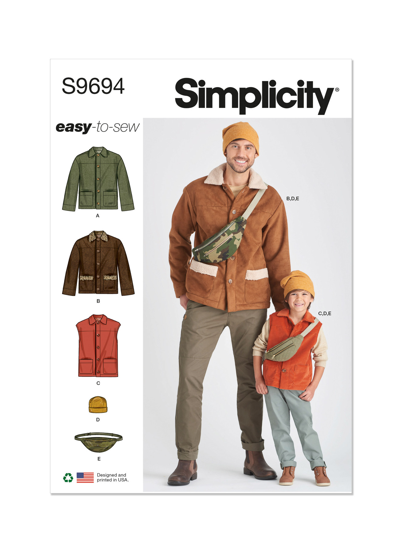 Simplicity Sewing Pattern Boys' and Men's Jacket, Vest, Hat and Crossbody Bag 1 Simplicity Sewing Pattern Boys' and Men's Jacket, Vest, Hat and Crossbody Bag