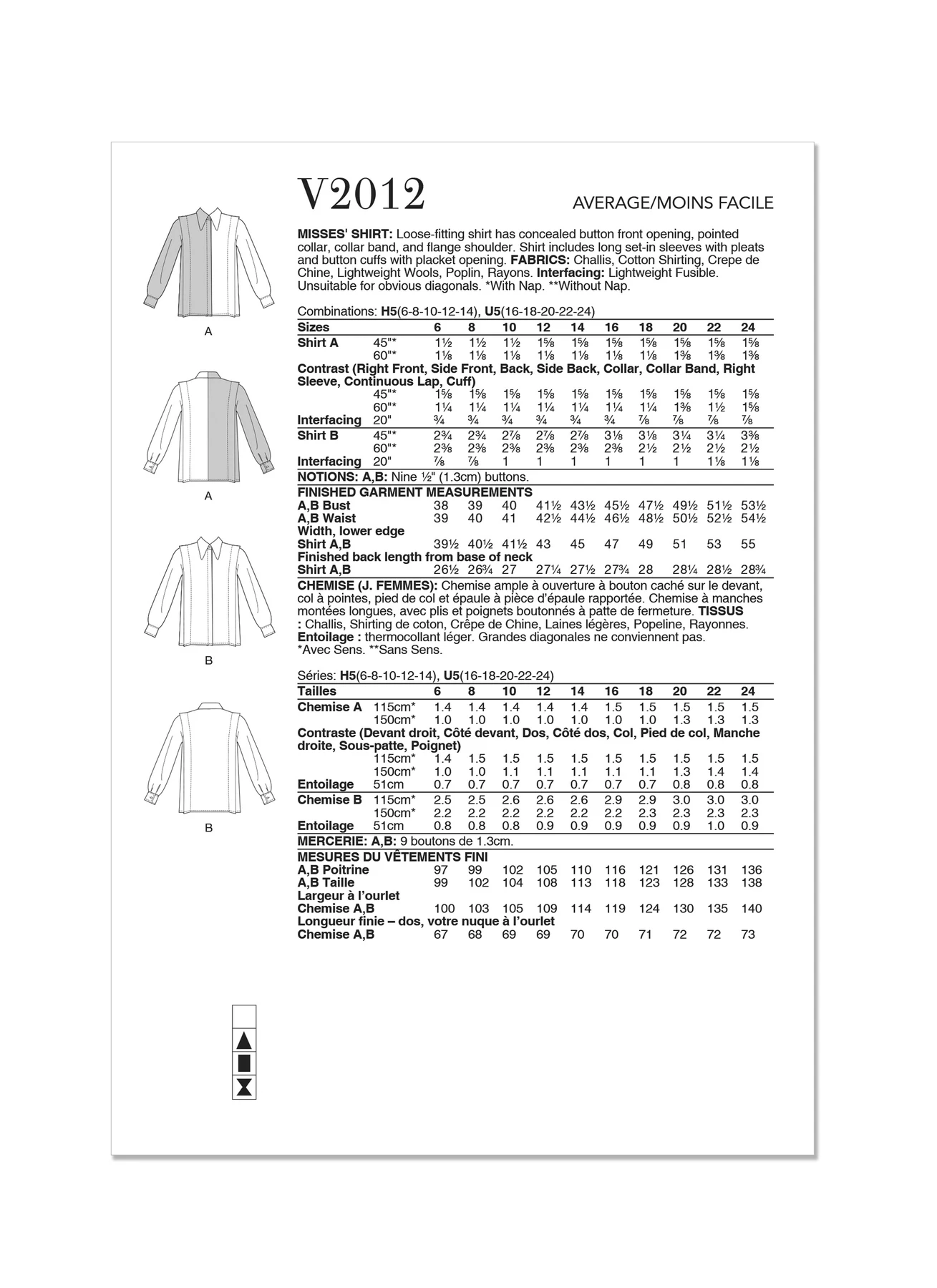 Vogue Patterns Misses' Shirt 8 Vogue Patterns Misses' Shirt