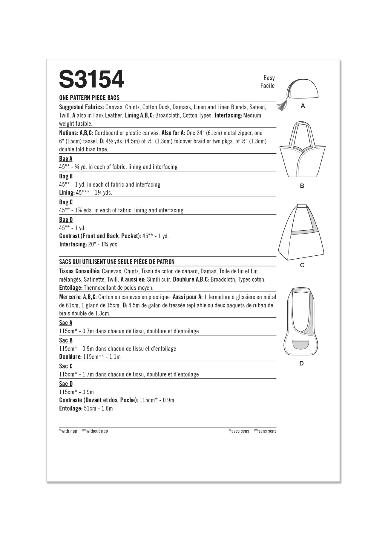 Simplicity Sewing Pattern One Pattern Piece Bags (PDF) 6 Simplicity Sewing Pattern One Pattern Piece Bags (PDF)