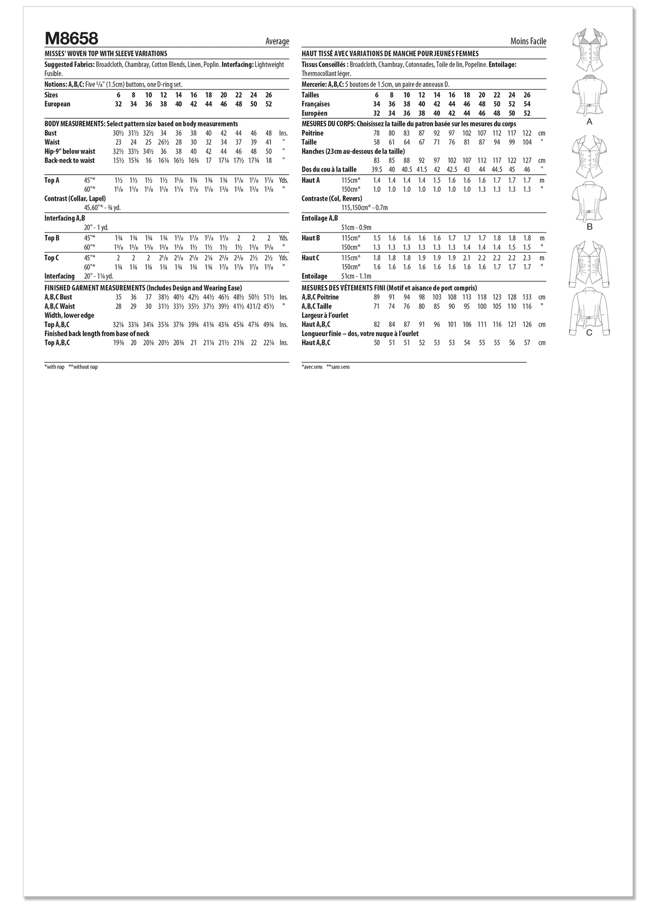 McCall's Sewing Pattern Misses' Woven Top with Sleeve Variations 7 McCall's Sewing Pattern Misses' Woven Top with Sleeve Variations