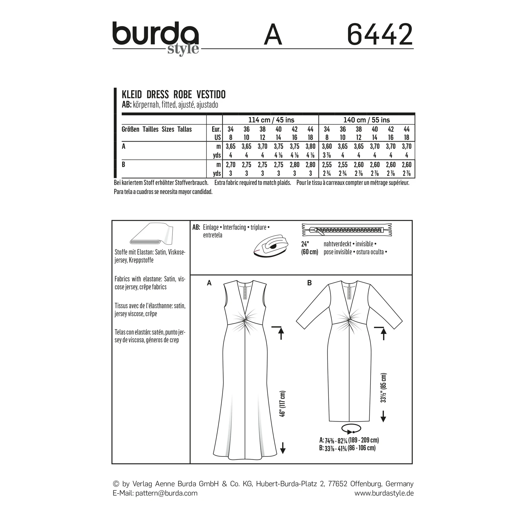 Burda Style Sewing Pattern Misses' V-Neck Evening Dresses 4 Burda Style Sewing Pattern Misses' V-Neck Evening Dresses