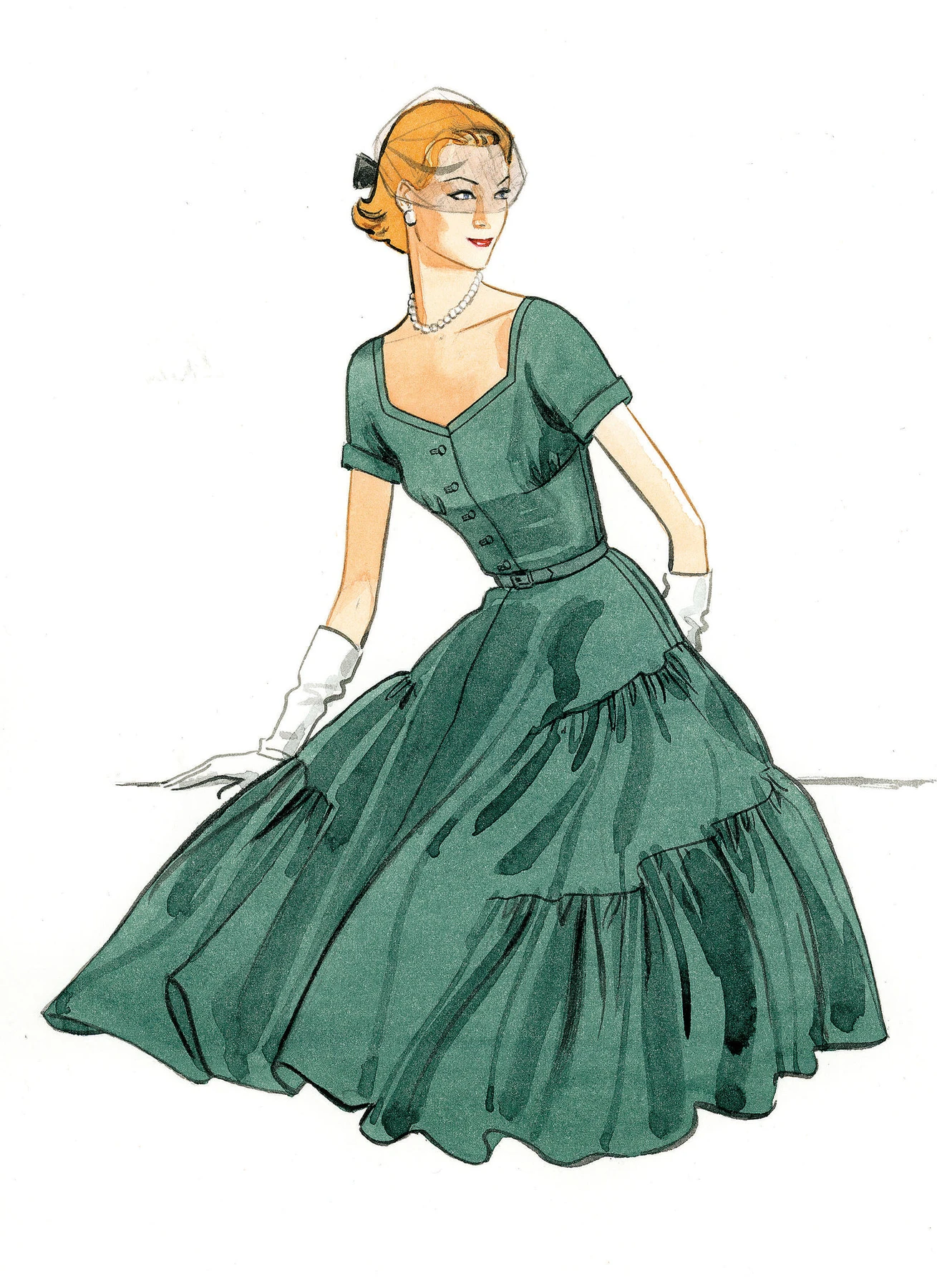 Vogue Patterns 1950s Misses' Tiered and Ruffled Dress and Belt 10 Vogue Patterns 1950s Misses' Tiered and Ruffled Dress and Belt