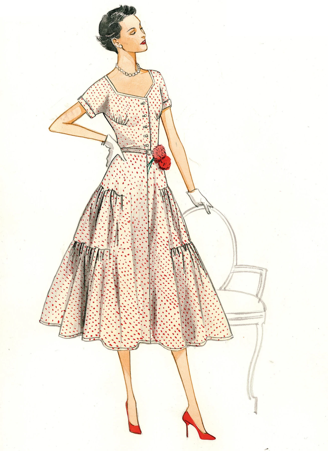 Vogue Patterns 1950s Misses' Tiered and Ruffled Dress and Belt 9 Vogue Patterns 1950s Misses' Tiered and Ruffled Dress and Belt