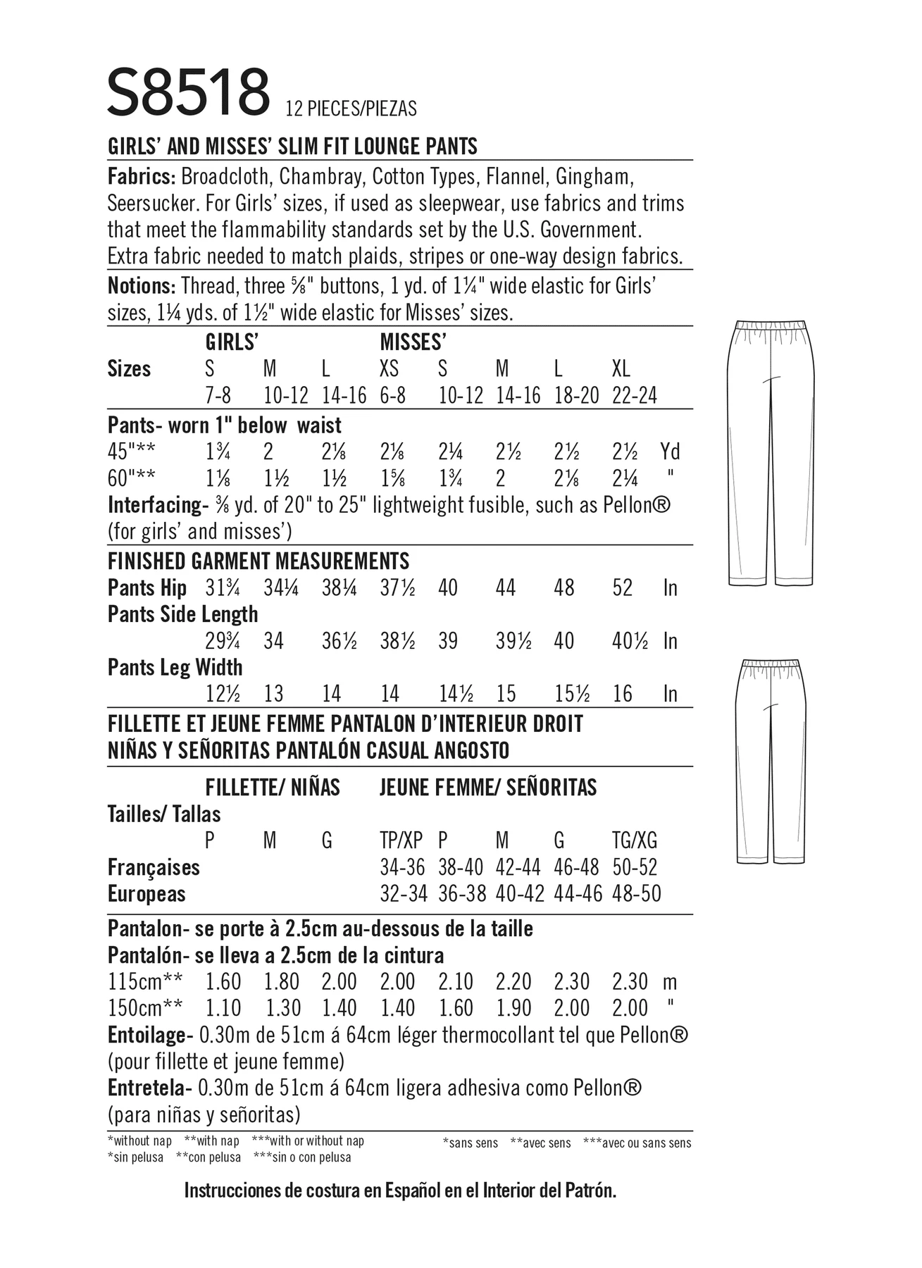 Simplicity Sewing Pattern Girls' & Misses' Slim Fit Lounge Pants 3 Simplicity Sewing Pattern Girls' & Misses' Slim Fit Lounge Pants