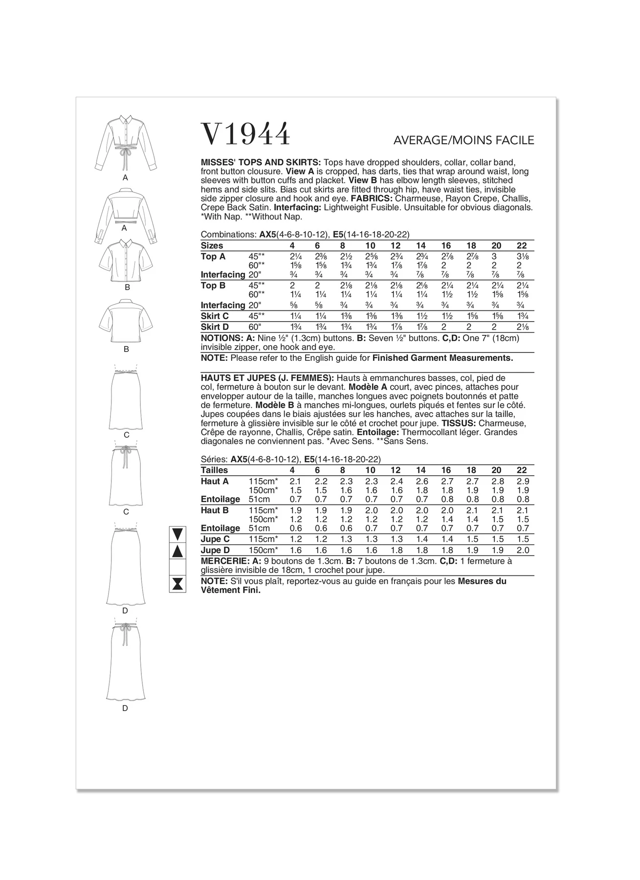 Vogue Patterns Misses' Tops and Skirts 8 Vogue Patterns Misses' Tops and Skirts