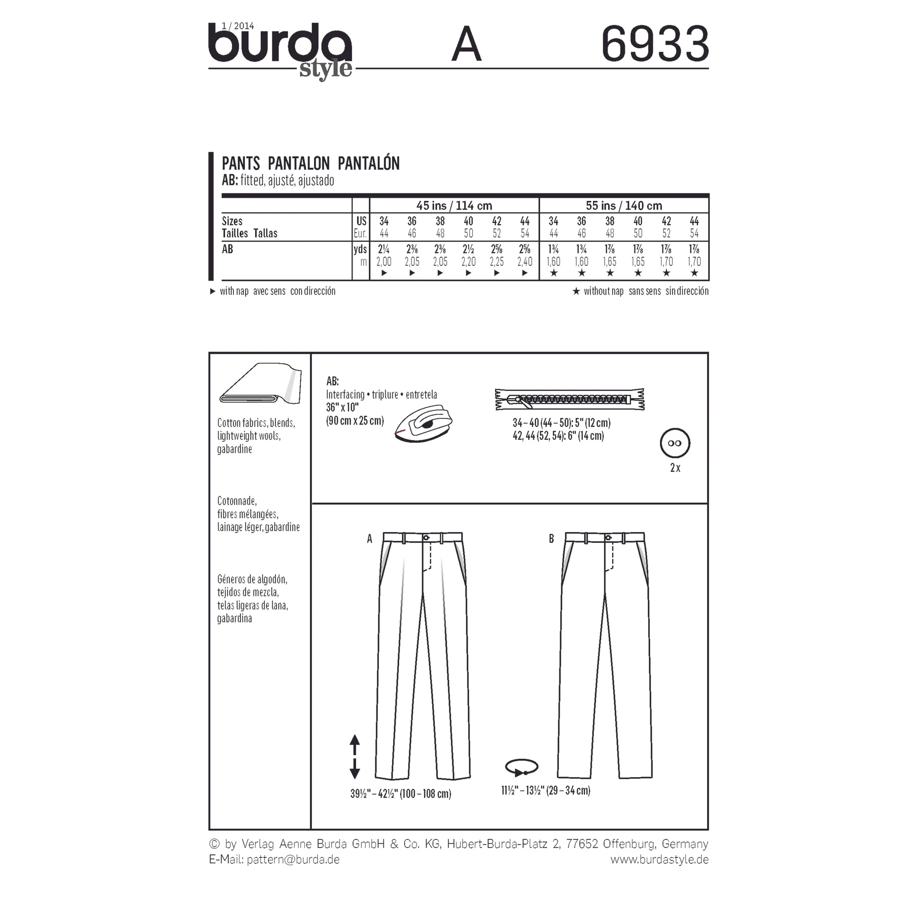 Burda Style Sewing Pattern Men's Trousers 2 Burda Style Sewing Pattern Men's Trousers