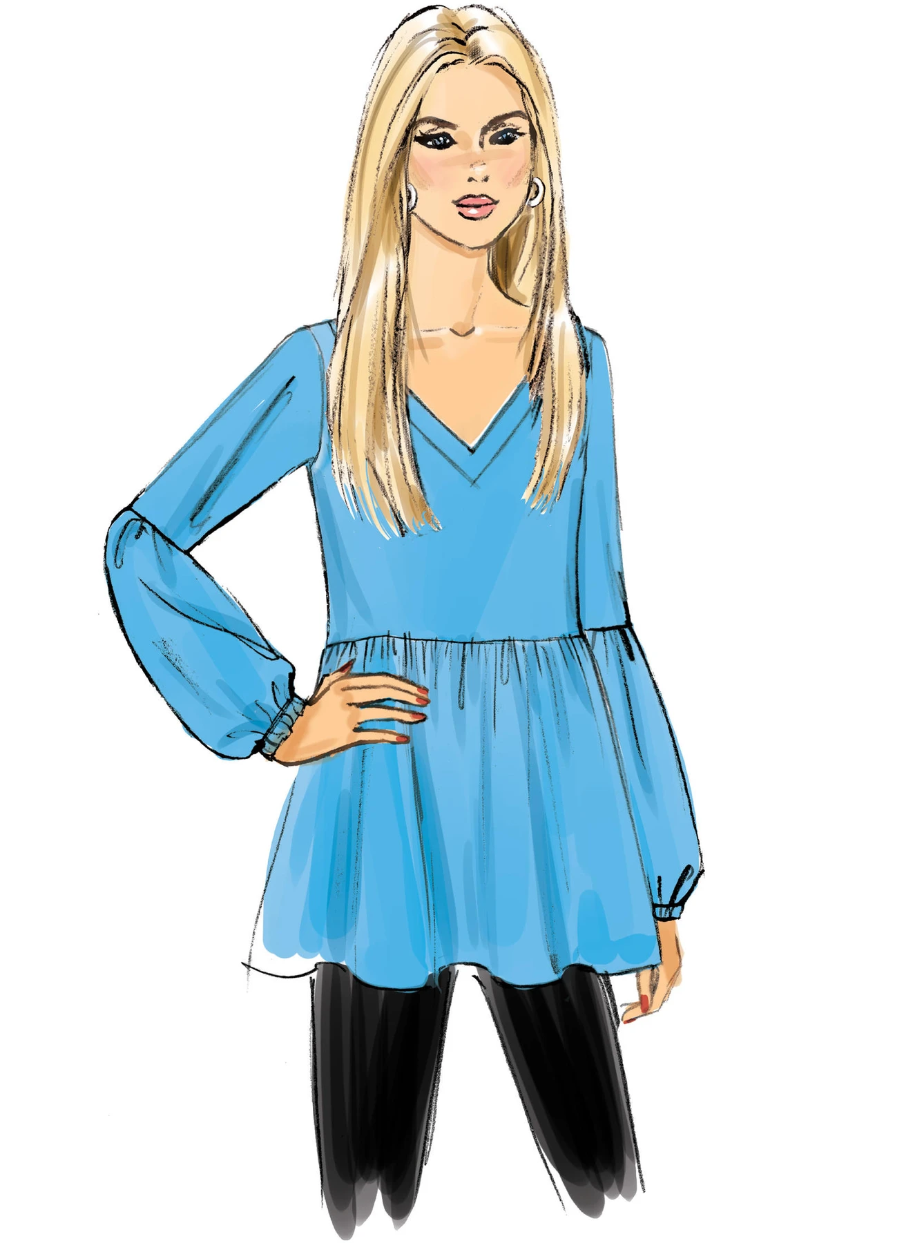 Butterick Sewing Pattern Misses' Loose-Fitting, Gathered Waist Pullover Tops with Bell Sleeves 4 Butterick Sewing Pattern Misses' Loose-Fitting, Gathered Waist Pullover Tops with Bell Sleeves