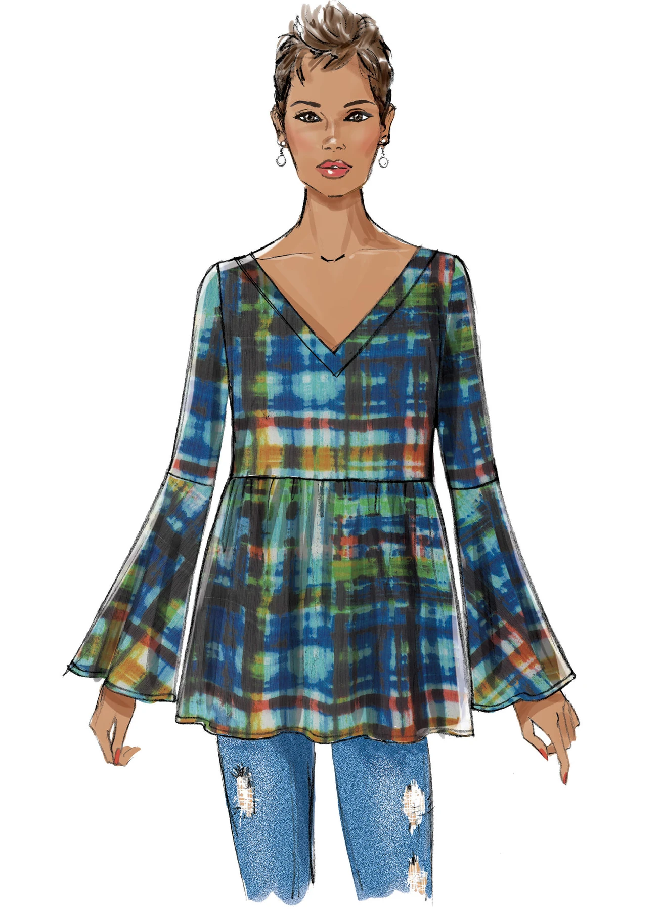 Butterick Sewing Pattern Misses' Loose-Fitting, Gathered Waist Pullover Tops with Bell Sleeves 5 Butterick Sewing Pattern Misses' Loose-Fitting, Gathered Waist Pullover Tops with Bell Sleeves