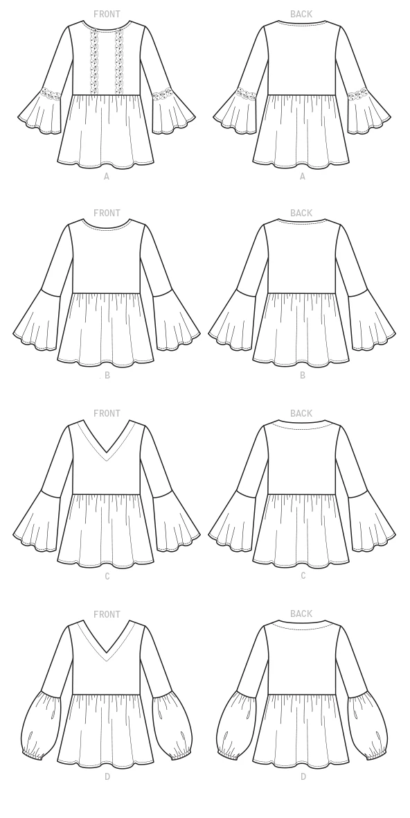 Butterick Sewing Pattern Misses' Loose-Fitting, Gathered Waist Pullover Tops with Bell Sleeves 7 Butterick Sewing Pattern Misses' Loose-Fitting, Gathered Waist Pullover Tops with Bell Sleeves