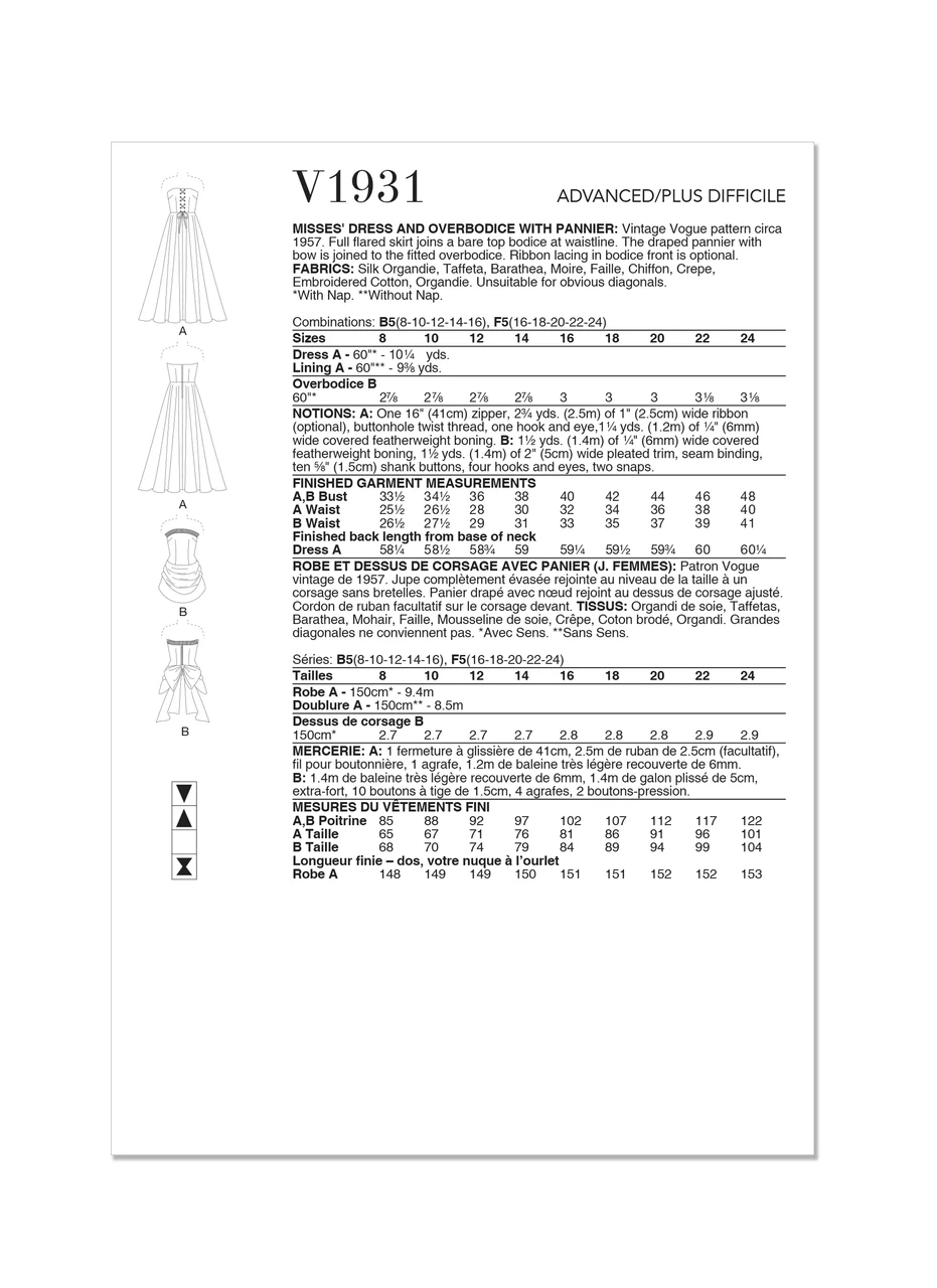 Vogue Patterns 1950s Misses' Vintage Dress and Overbodice with Pannier (PDF) 4 Vogue Patterns 1950s Misses' Vintage Dress and Overbodice with Pannier (PDF)