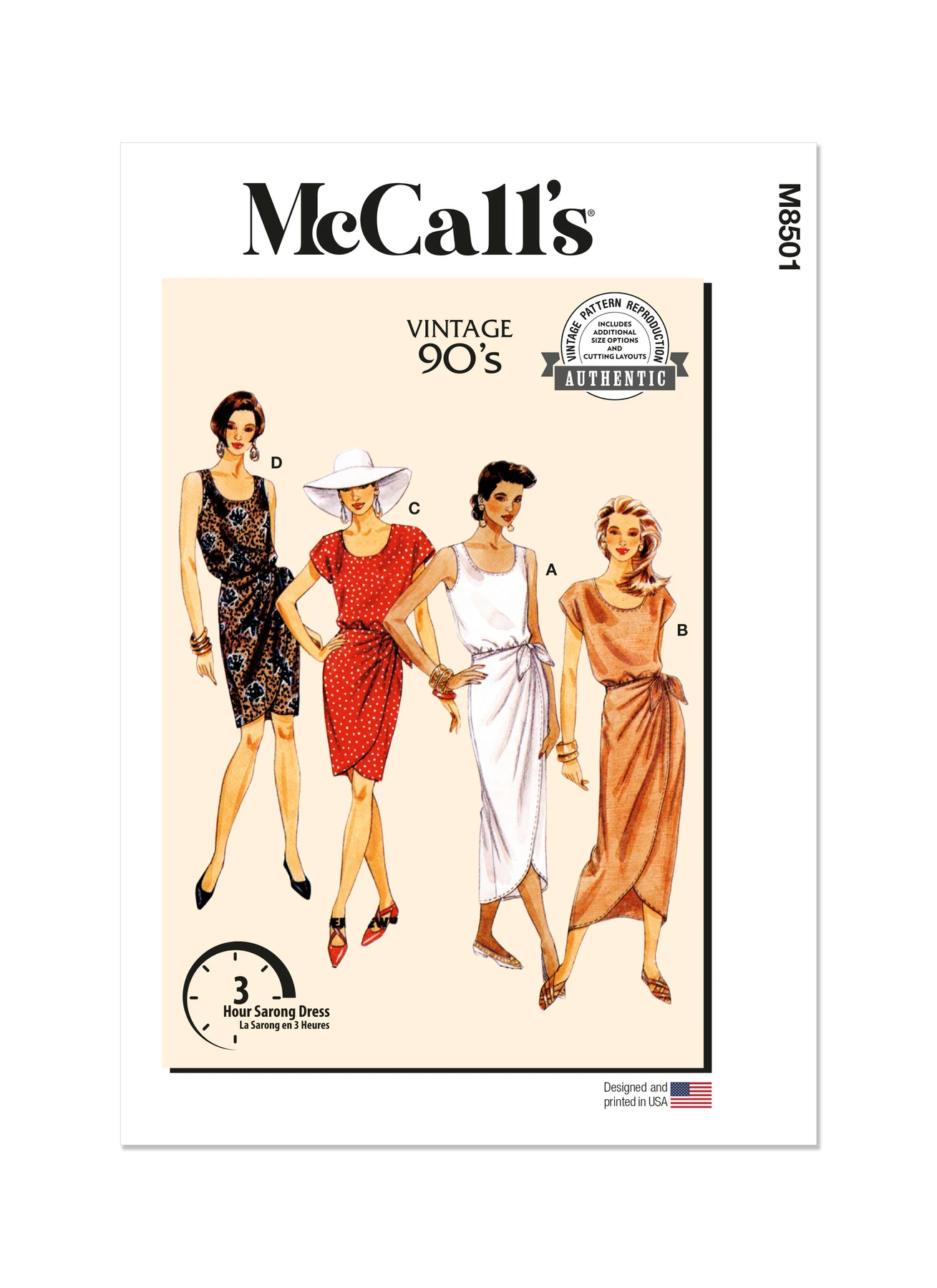McCall's Sewing Pattern 1990s Misses' Mock Sarong Dress in Two Lengths 1 McCall's Sewing Pattern 1990s Misses' Mock Sarong Dress in Two Lengths