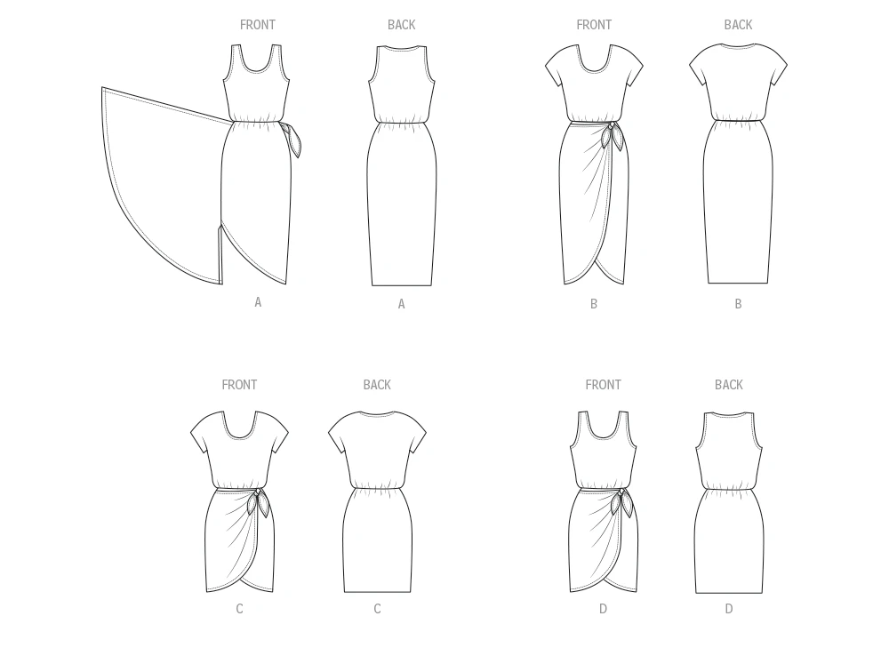 McCall's Sewing Pattern 1990s Misses' Mock Sarong Dress in Two Lengths 4 McCall's Sewing Pattern 1990s Misses' Mock Sarong Dress in Two Lengths